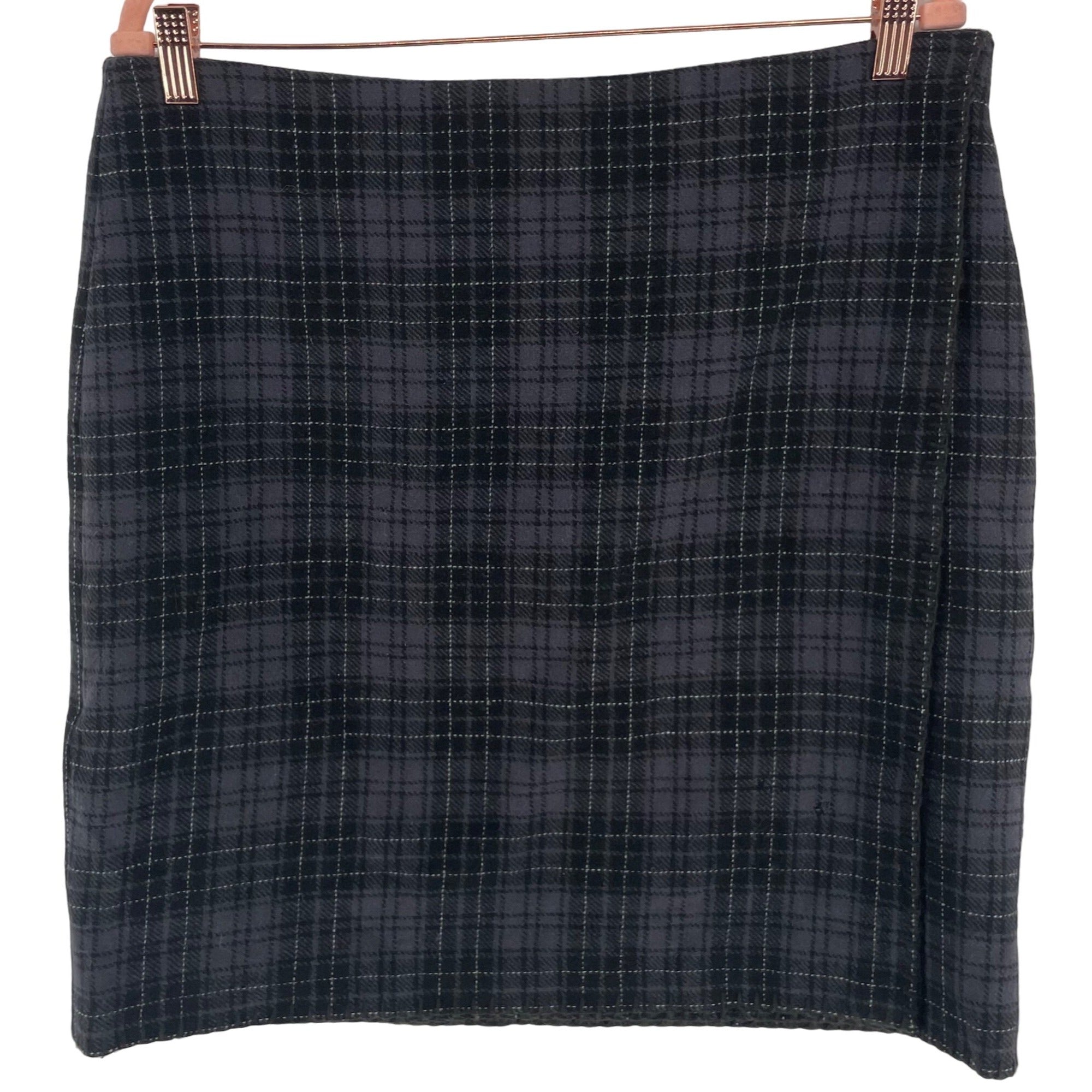 Eddie Bauer Women's Size 12 Black & Grey Plaid Wool Blend Mini Skirt