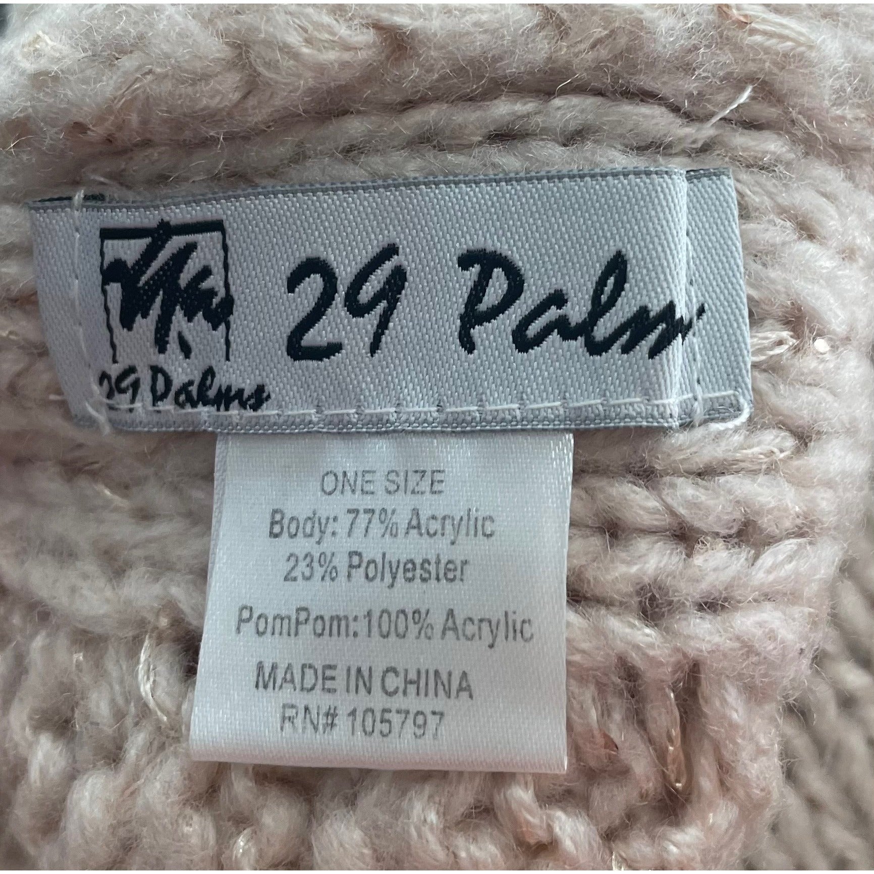 29 Palms Women's Light Pink Knit Pom Pom Beanie W/ Sequins