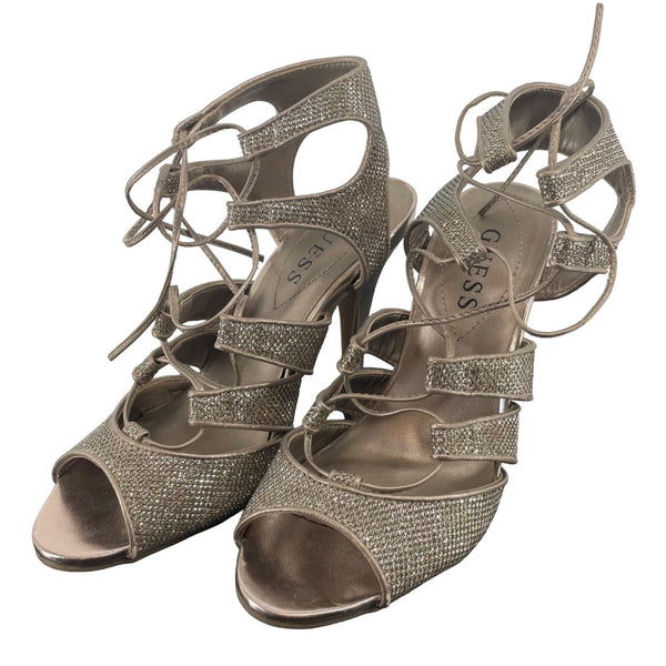 Guess Women’s Size 5.5 Silver Open-Toe Heeled Sandal