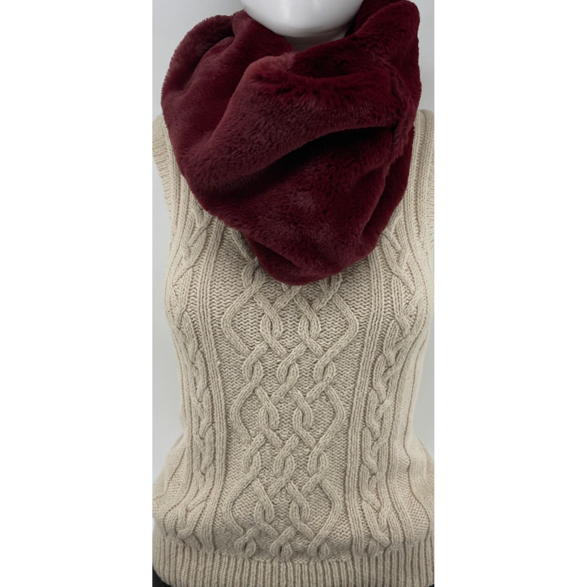 Women's Faux Fur Burgundy/Maroon Faux Fur Infinity Loop Snood Reversible Scarf