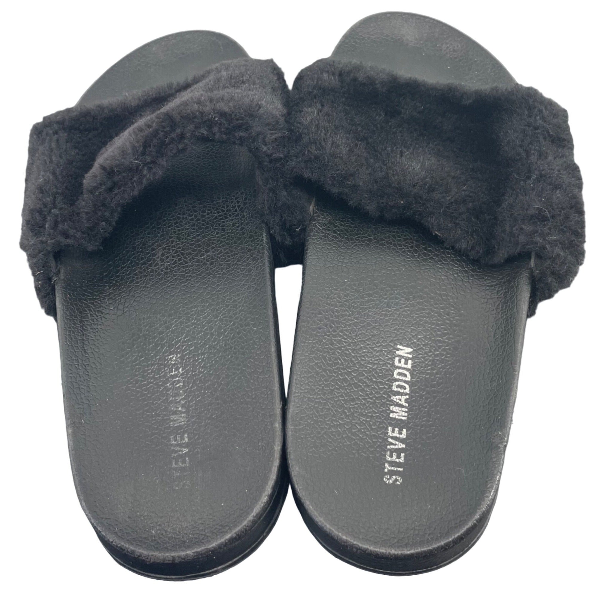 Steve Madden Women's Size 9 Black Softie Faux Fur Flip Flops