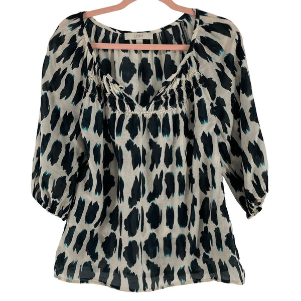 LOFT Women's Size Small Navy, Cream & Teal Leopard Print Sheer Top