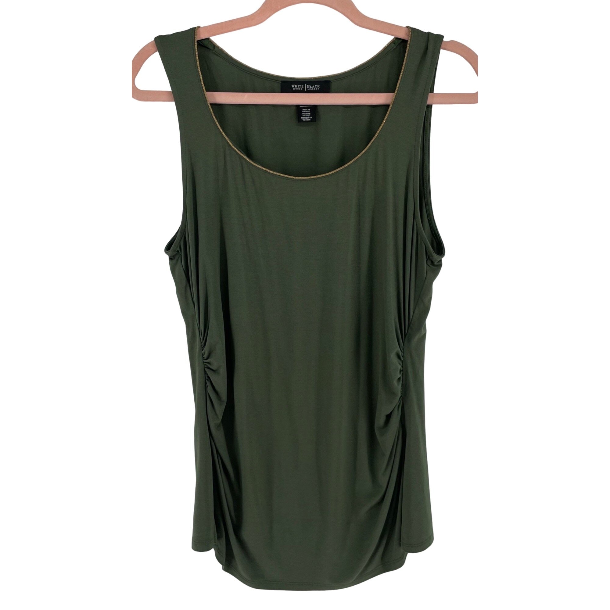 White House Black Market Women's Size Medium Olive Green Tank Top W/ Gold Trim