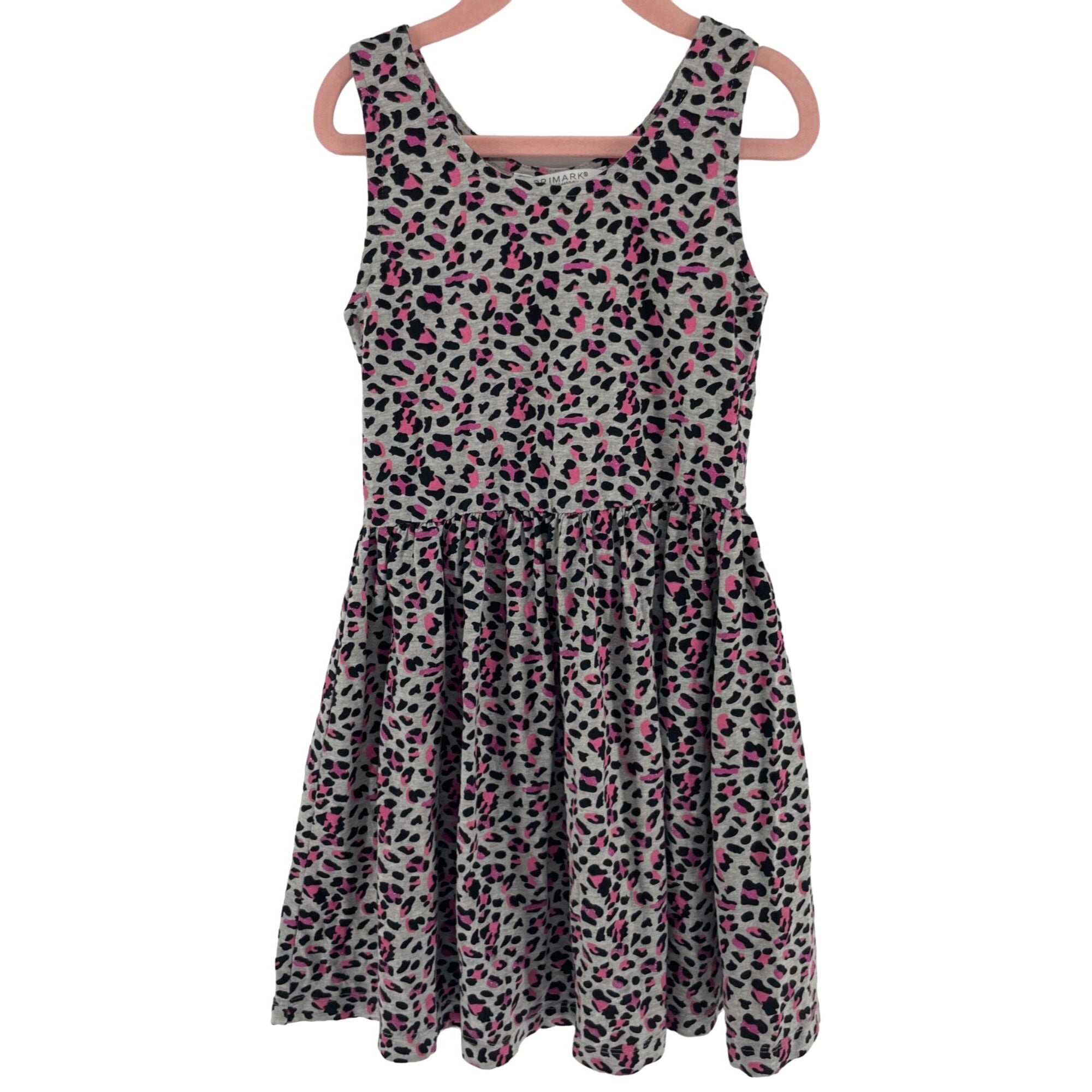 Primark Girl's Size 7-8 Years Black/Green/Pink Sparkly Leopard Print Sleeveless Dress