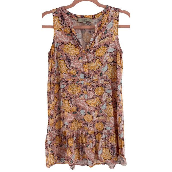 LOFT Women's Size XSP Pink/Orange Floral Sleeveless Summer Mini Dress