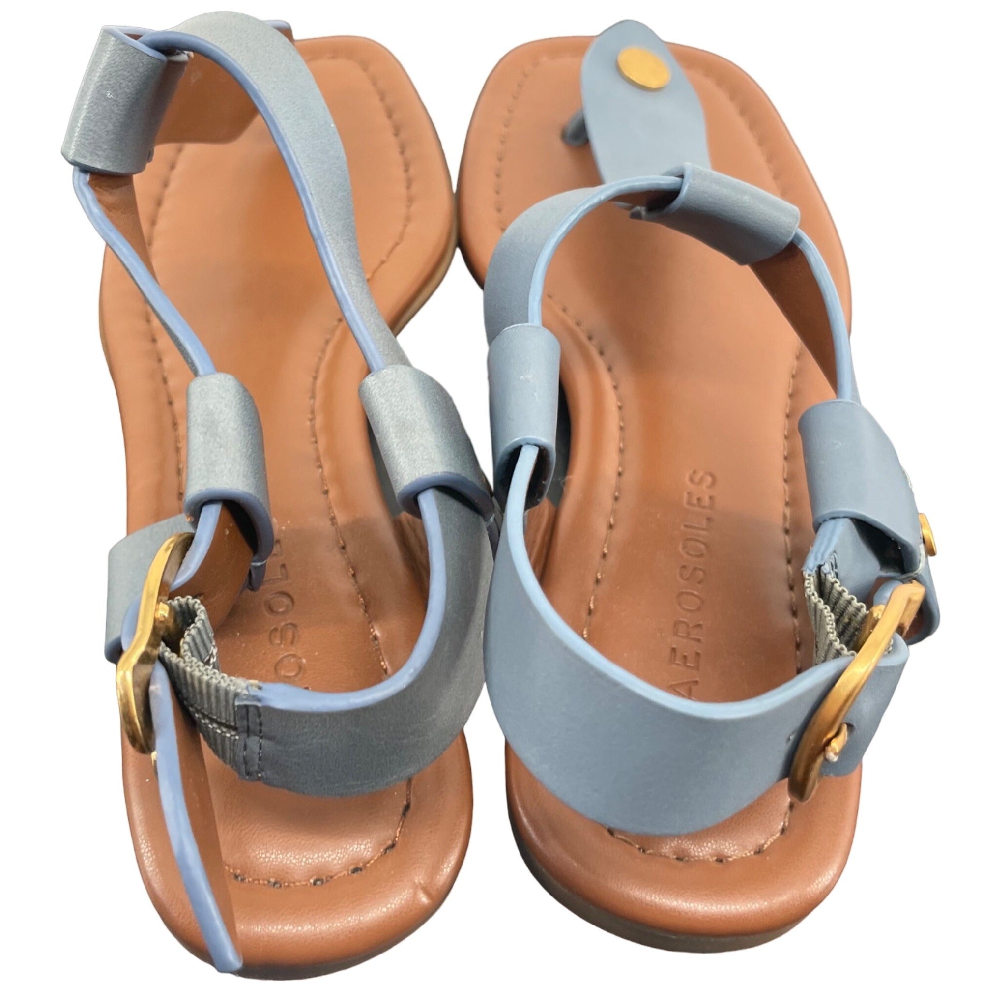 NWOT Aerosoles Women's Size 6 Blue & Tan Thong Flat Summer Sandals