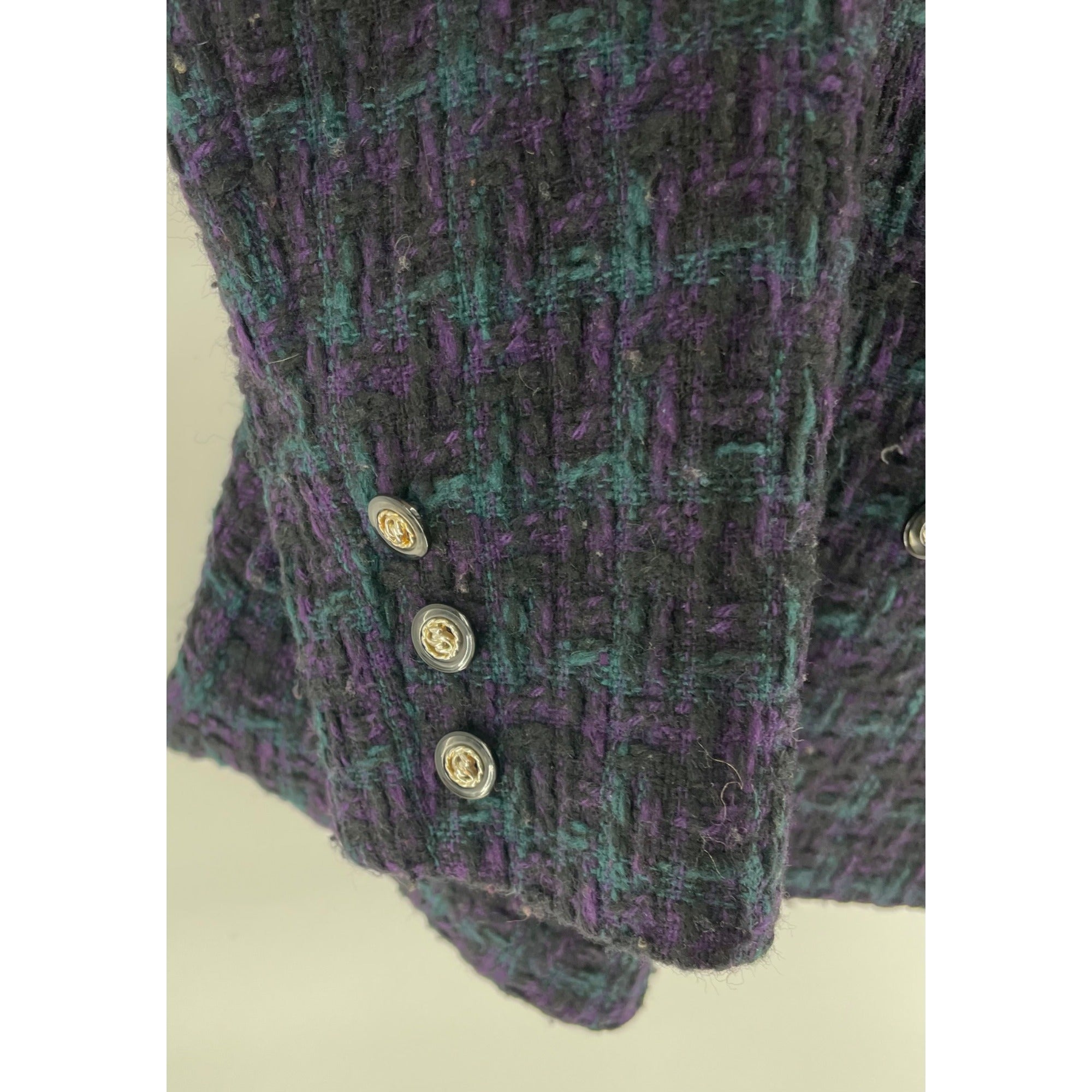 Women’s Medium Purple, Black & Teal Tweed Blazer