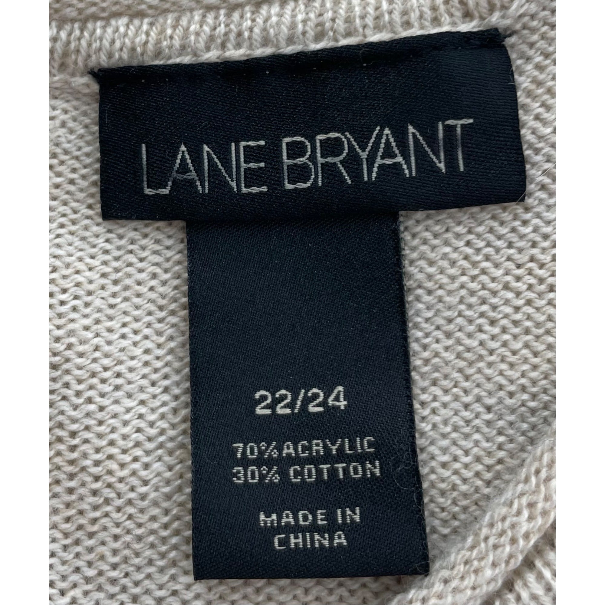 Lane Bryant Women's Size 22/24 Light Tan Crew Neck Sweater W/ Zipper