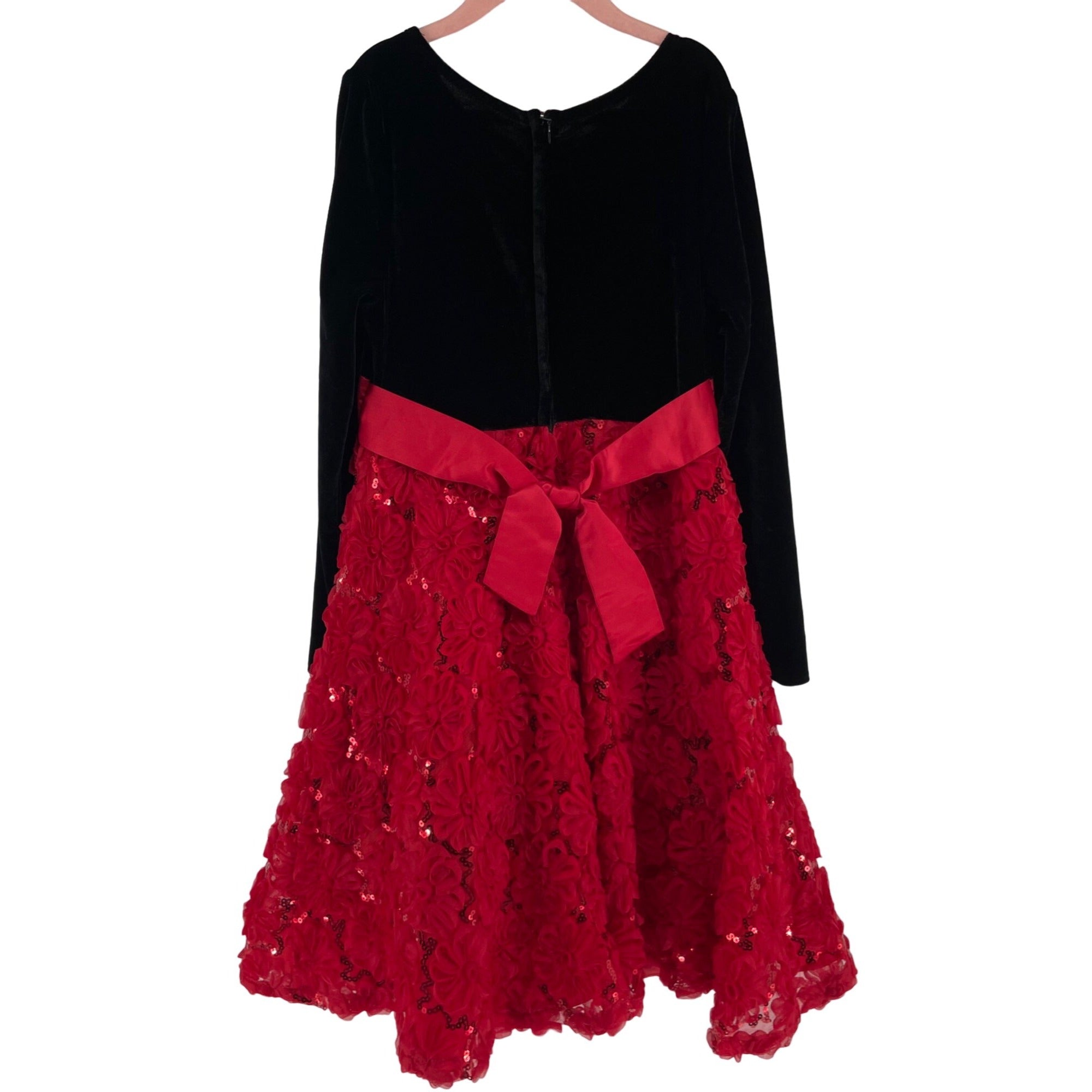 Bonnie Jean Girl's Size 10 Red & Black Floral Velvet Christmas Party Dress