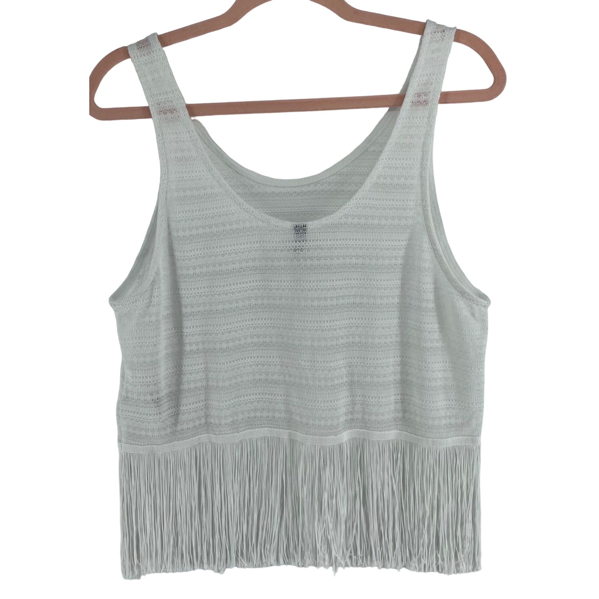 H&M Women's Size Medium Sheer White Tank Top W/ Fringe Tassel Hem