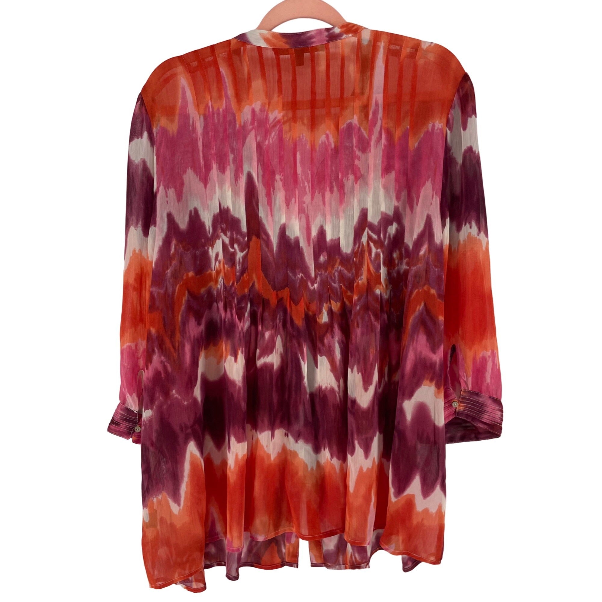 Cynthia Steffe Women's Size Large Purple, Orange & Fuchsia Sheer Button-Down Blouse