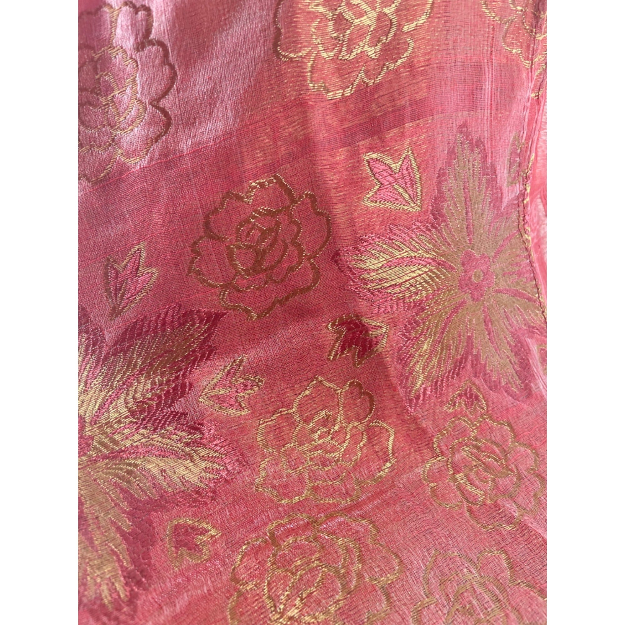 Women's Pink, Orange & Gold Sheer 100% Silk Floral Print Pashmina Scarf