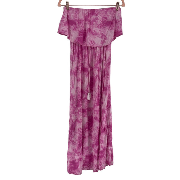 Japna Women's Size Medium Strapless Fuchsia/Pink Tie Die Maxi Dress W/ Drawstring Waist