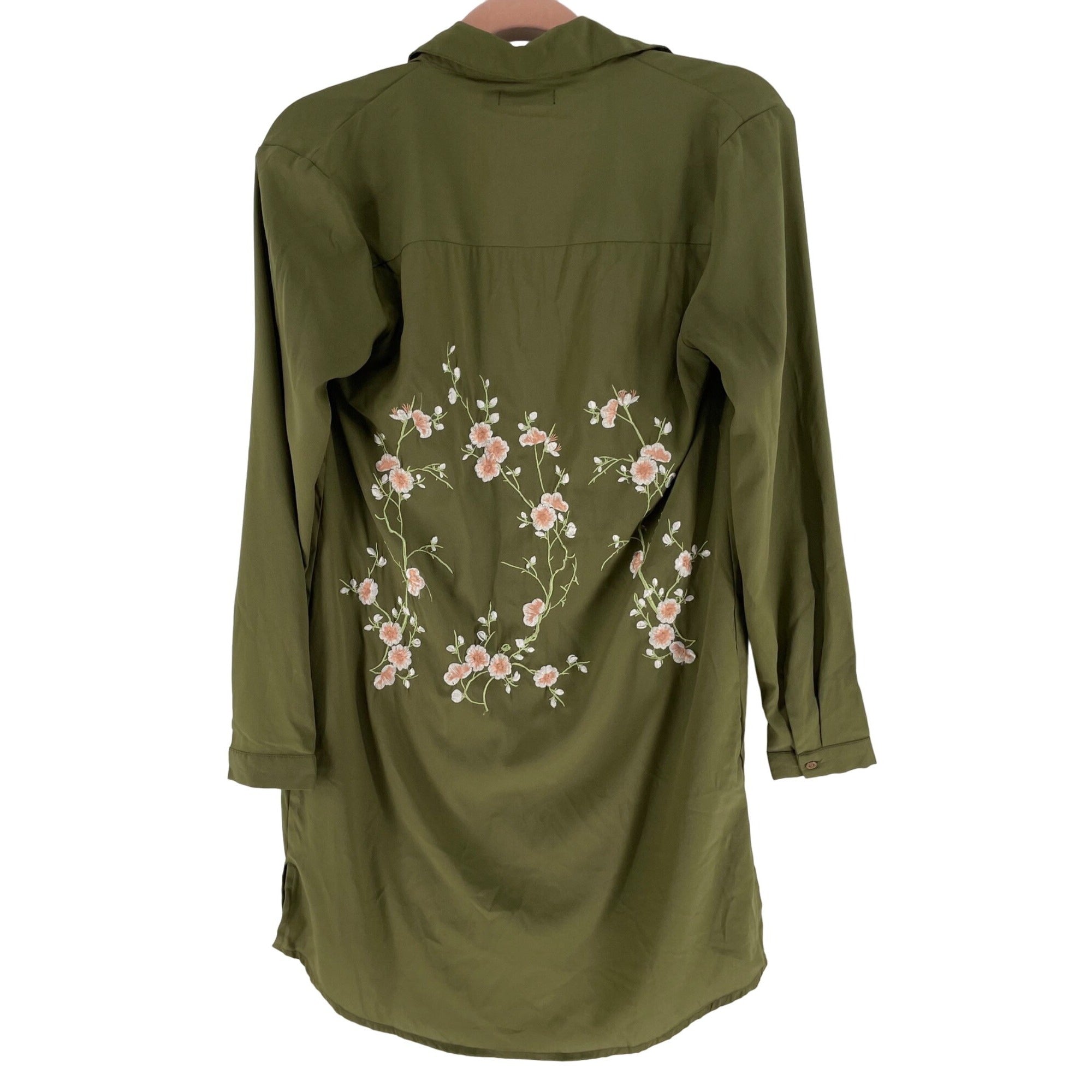 Boohoo Women's Size 4 Olive Green Button-Down Floral Shirt Dress