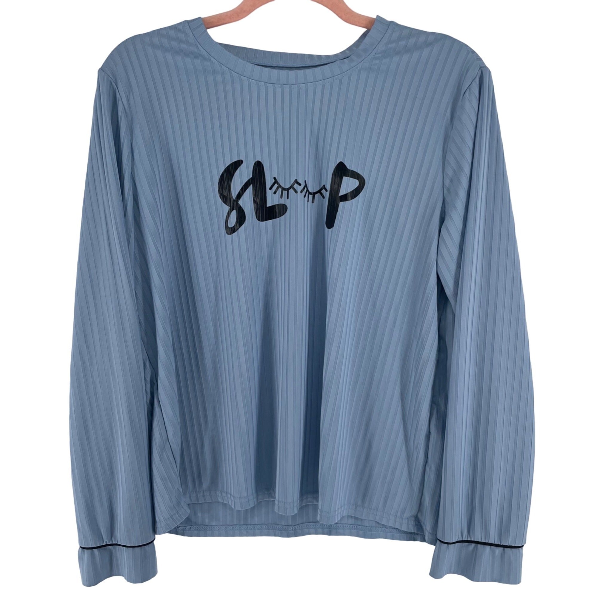 Shein Women's Size Large Baby Blue & Black Graphic Long-Sleeved "Sleep" Shirt