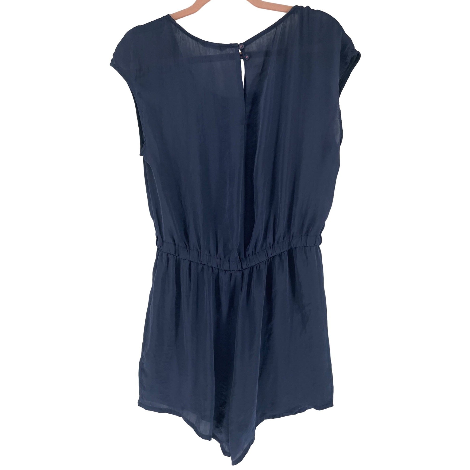 H&M Women's Size Medium Navy/Dark Periwinkle Satin Romper W/ Elastic Waist