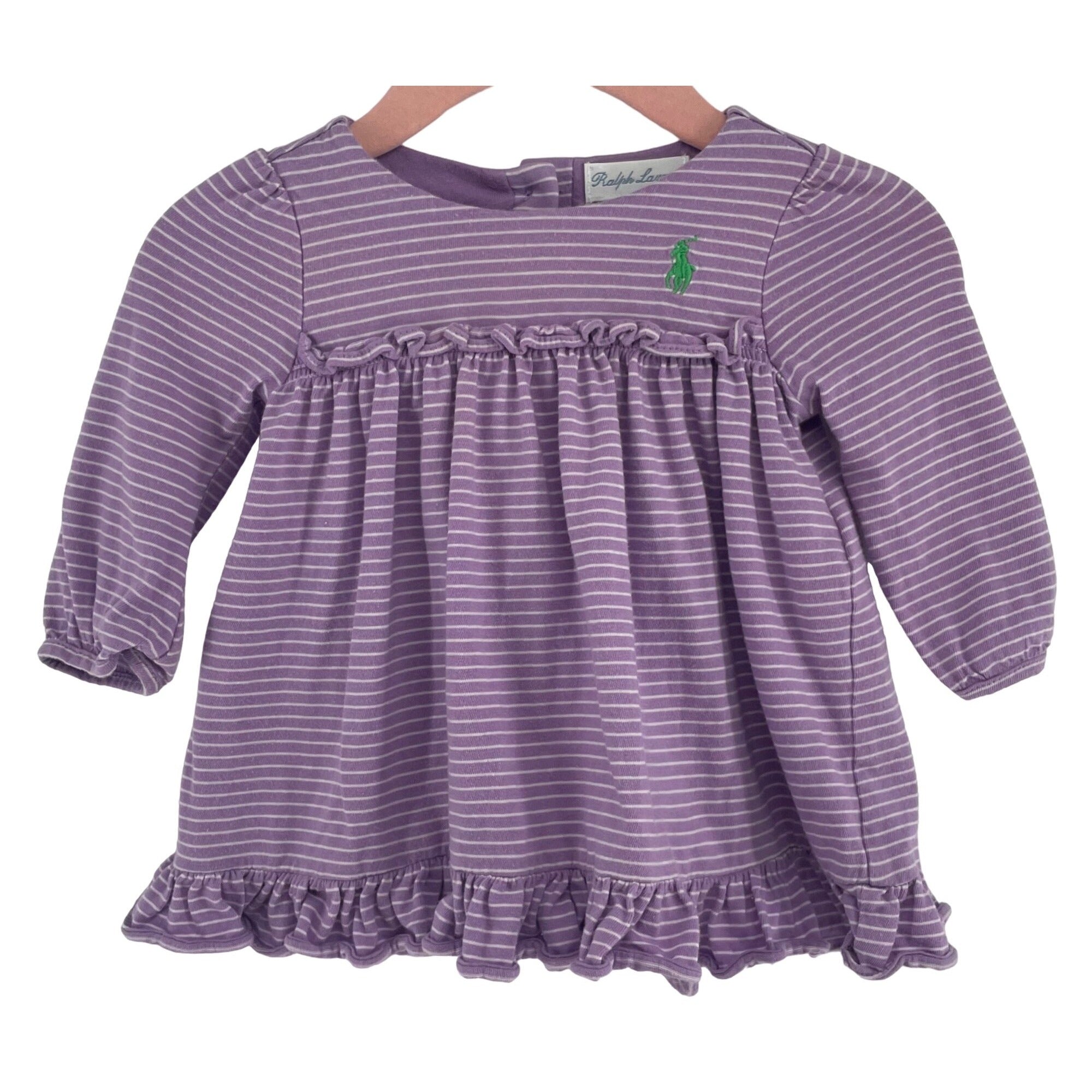 Ralph Lauren Baby Girl's Size 3 Months Purple & White Striped Ruffle Trim Top