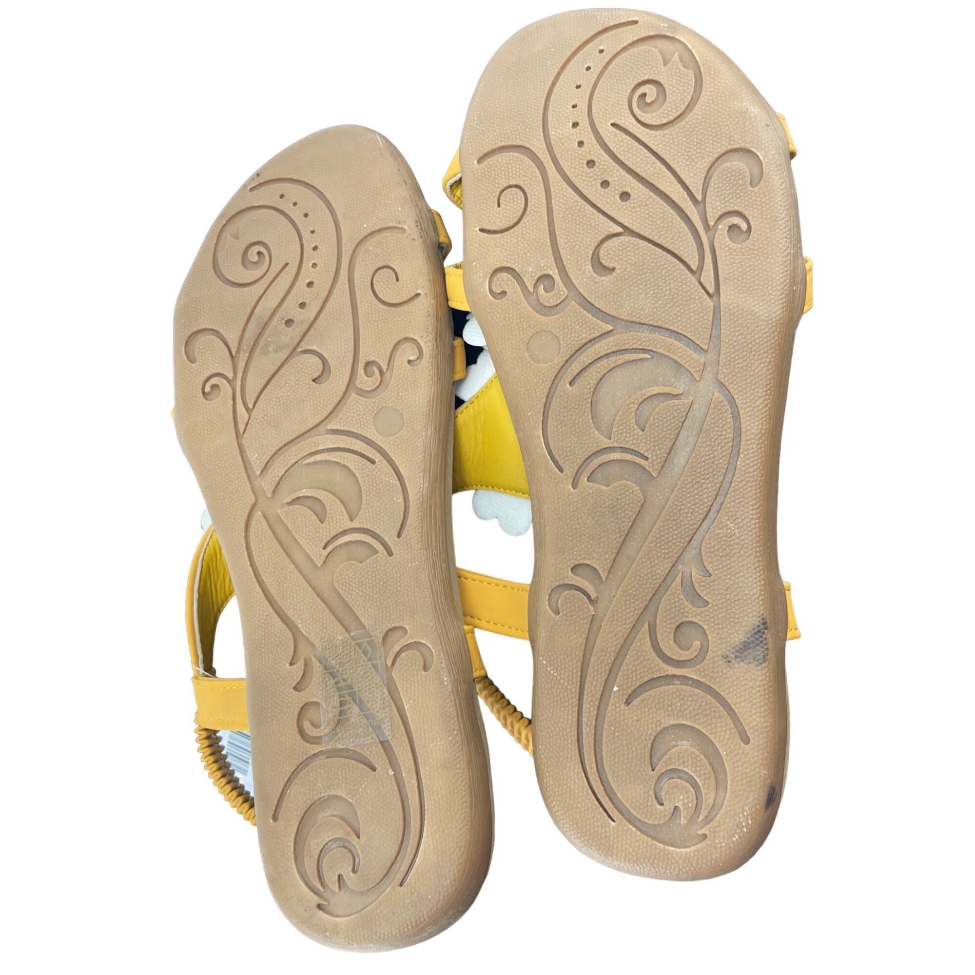 NWT Niki Women's Size 9 Mustard Yellow Leather Floral Sandals