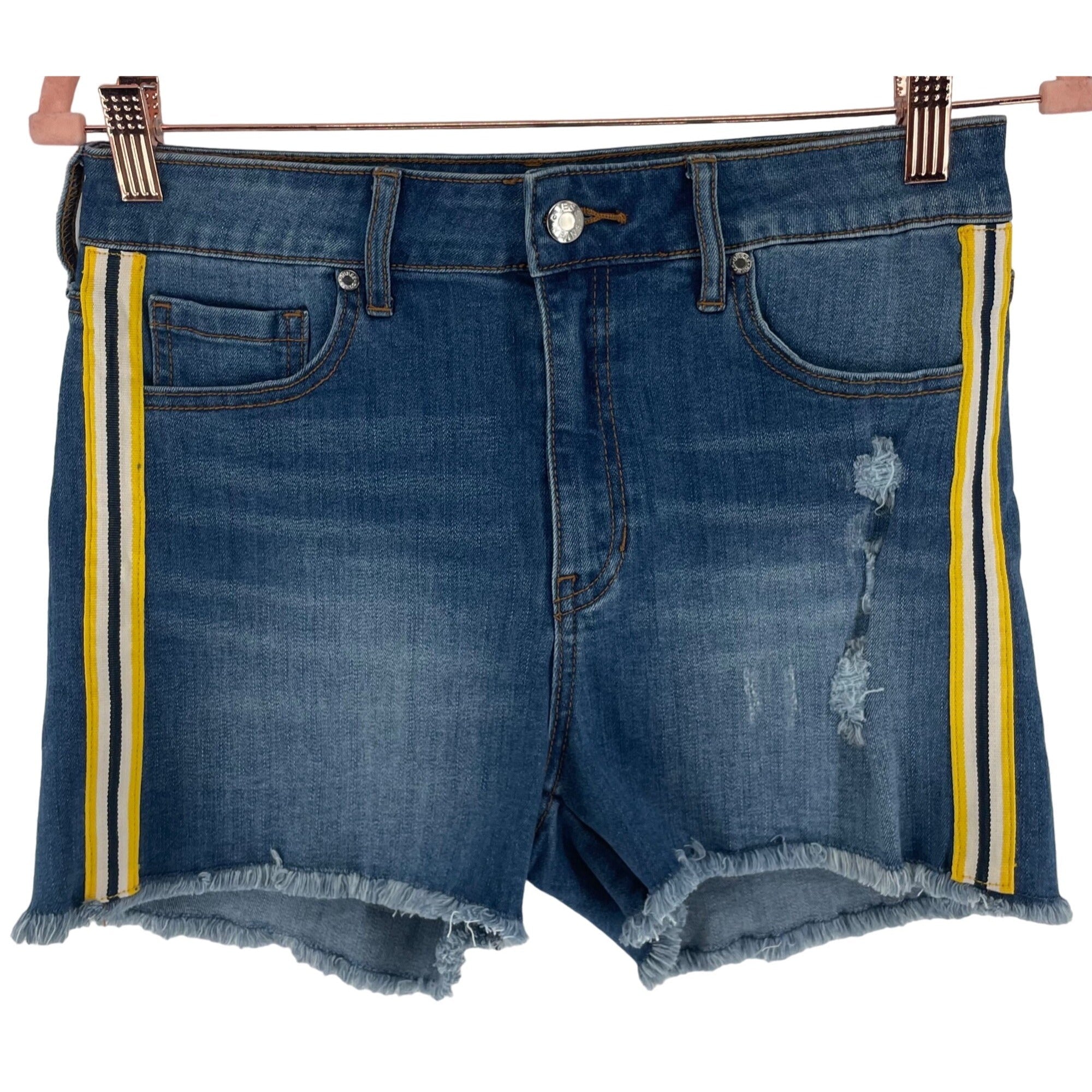 Guess Women's Size 29 Blue Jean Denim Shorts W Yellow/Black/White Stripe