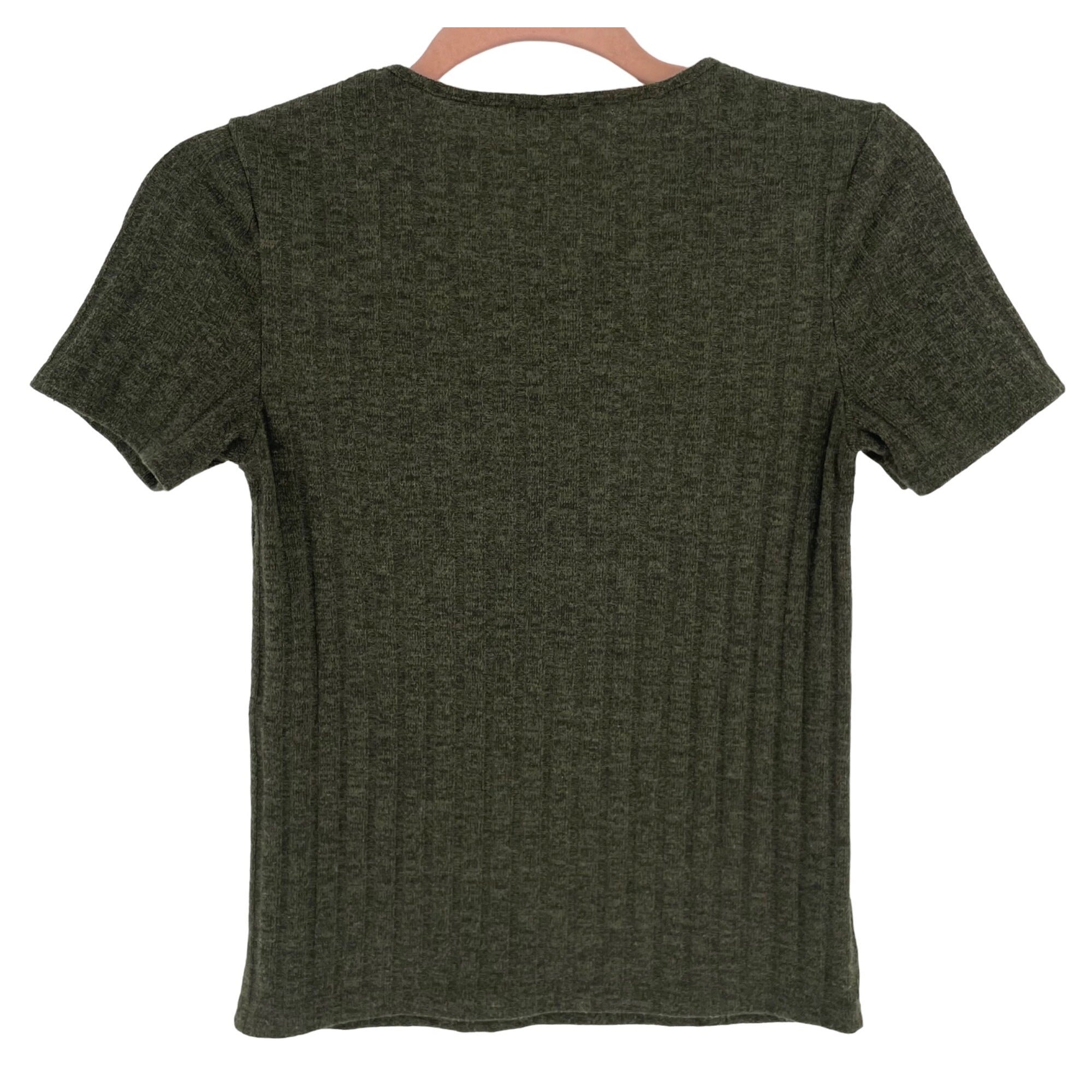 Zara Women's Size Small Forest Green Crew Neck Ribbed Shirt