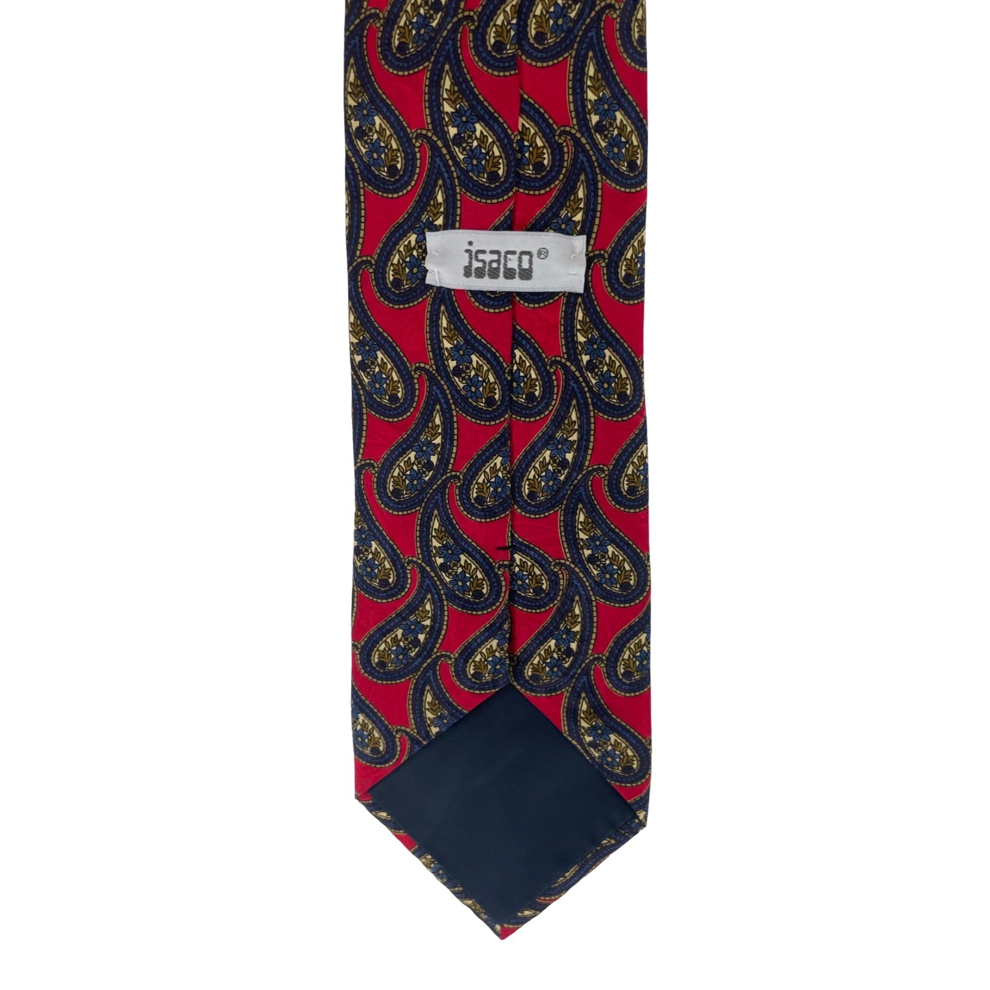 Isaco Men's Red Silk Dress Tie With Tan/Olive/Navy Paisley Print