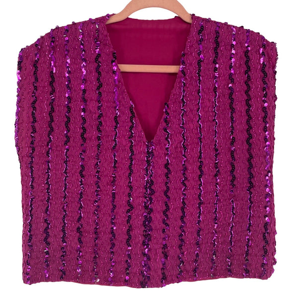 Women's Size Small V-Neck Sleeveless Fuchsia Sequin Vintage Top