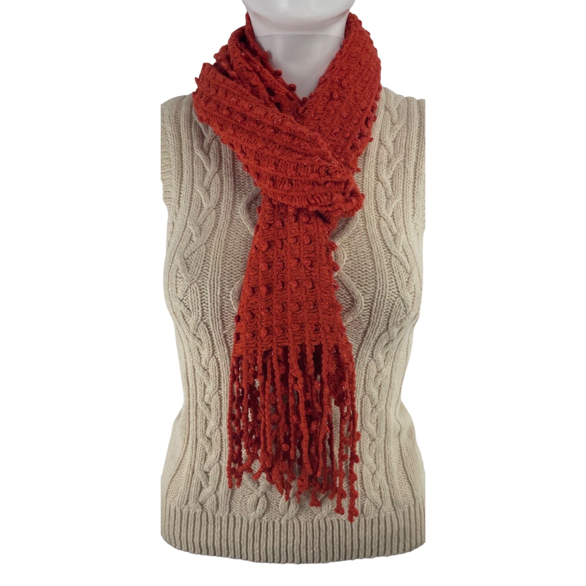 NWOT Women's Burnt Orange Sparkly Knit Scarf W/ Tassels