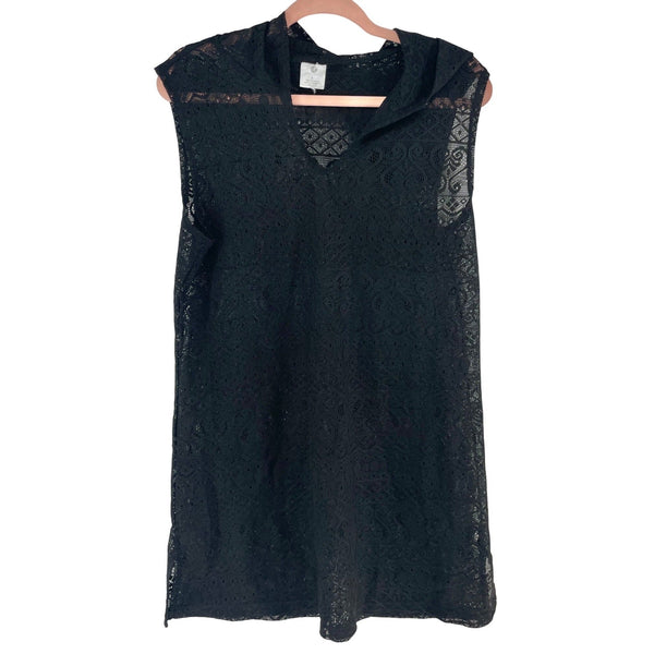 Necessity Women's Size Large Black Sheer Lace Hooded Cover-Up