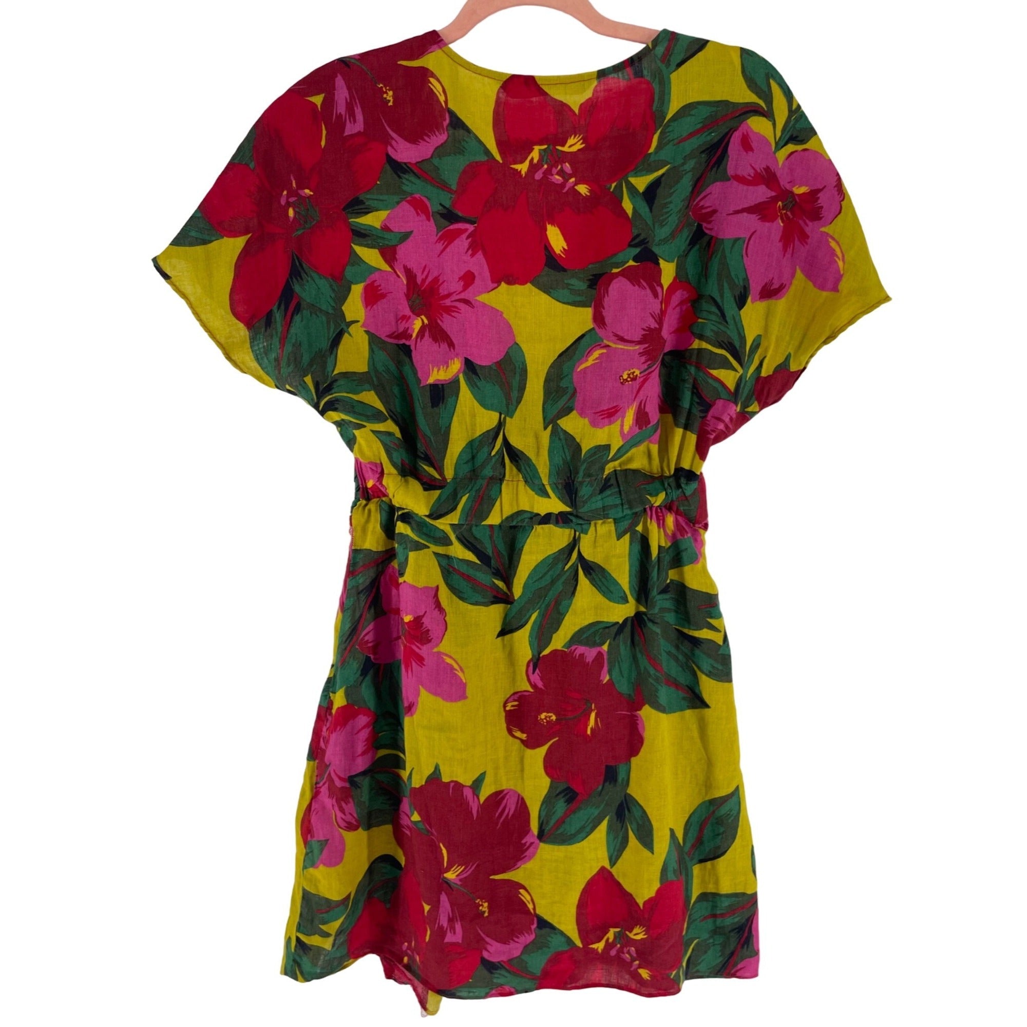 Zara Women's Size Large Fuchsia, Green & Mustard Yellow Floral Dress