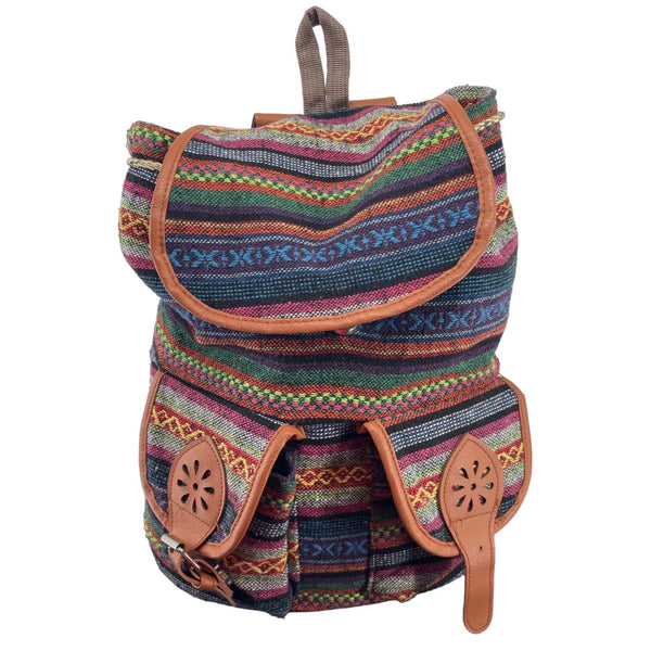 Women's Multi-Colored Bohemian Embroidered Backpack/Sack