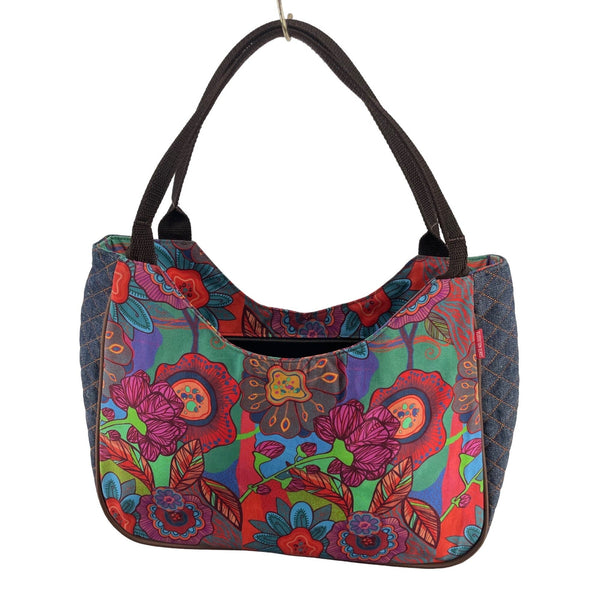 NWOT Santa Malagueta Women's Floral Print & Denim Shoulder Bag Purse