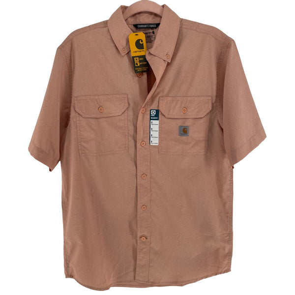 NWT Carhartt Force Men's Size Small Salmon Pink Fisherman Button-Down Shirt