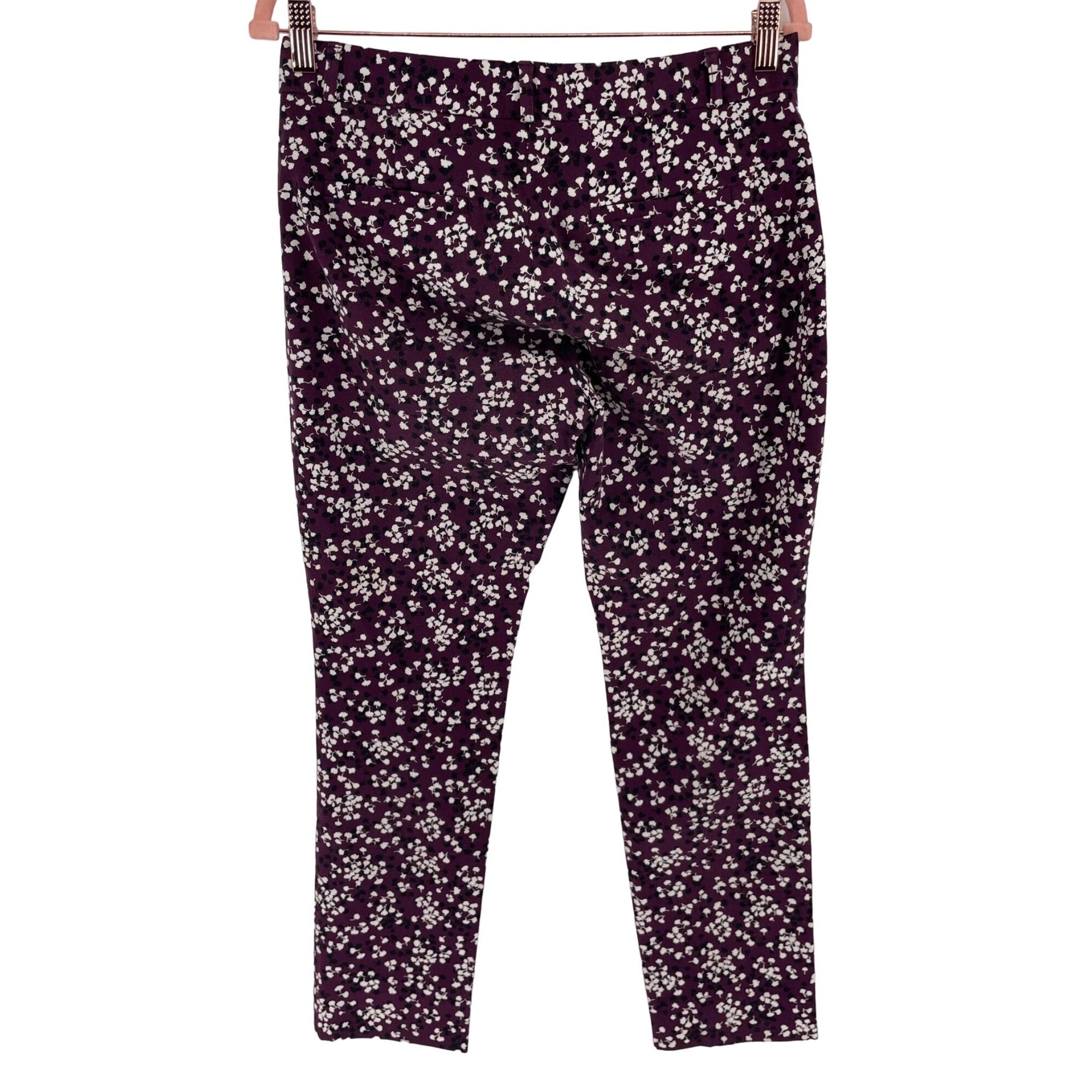 Banana Republic Women's Size 4 Sloan Curvy Fit Purple Slacks W/ Black/White Floral Pattern