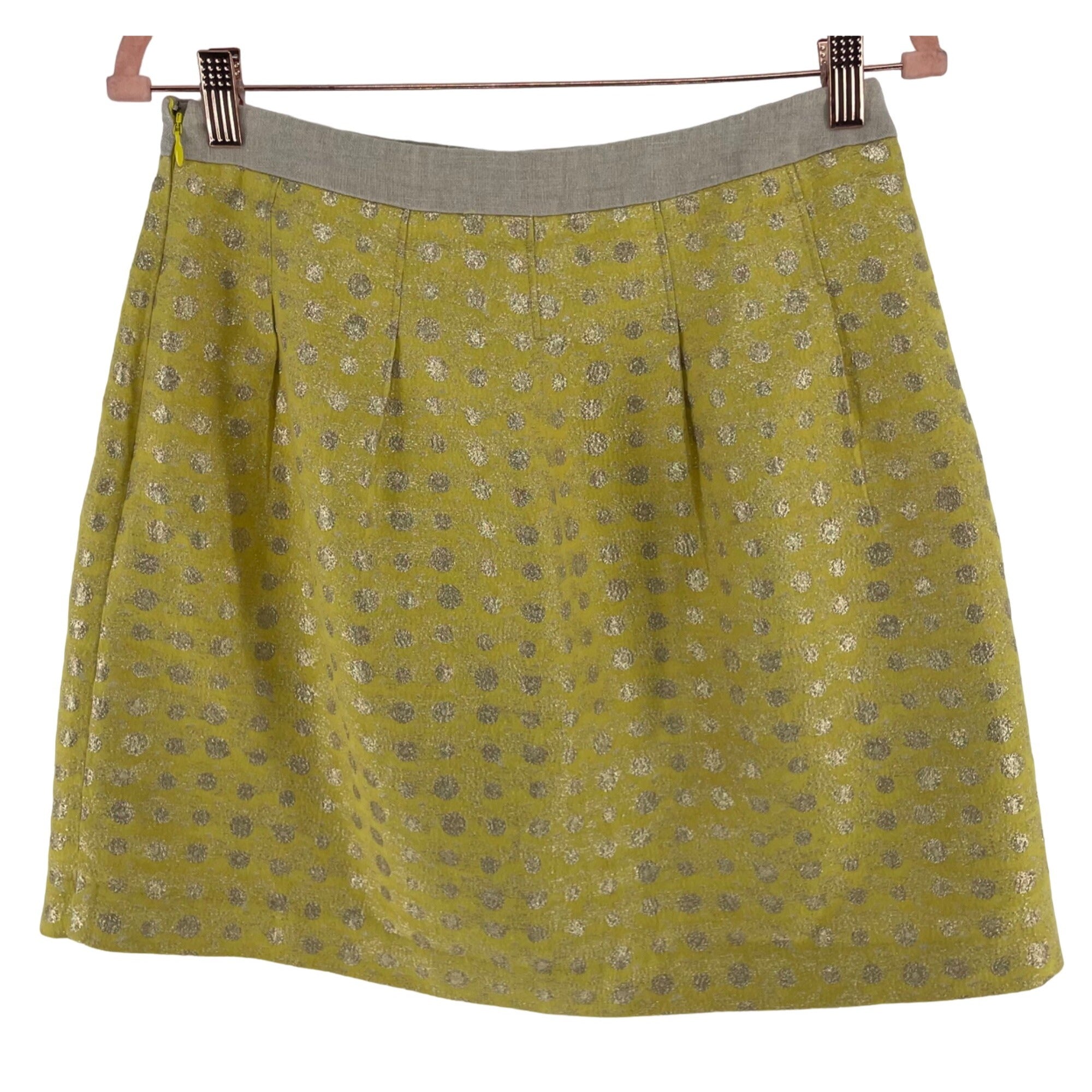 LOFT Women's Size 4 Yellow & Gold Sparkly A-Line Polka Dot Mini Skirt