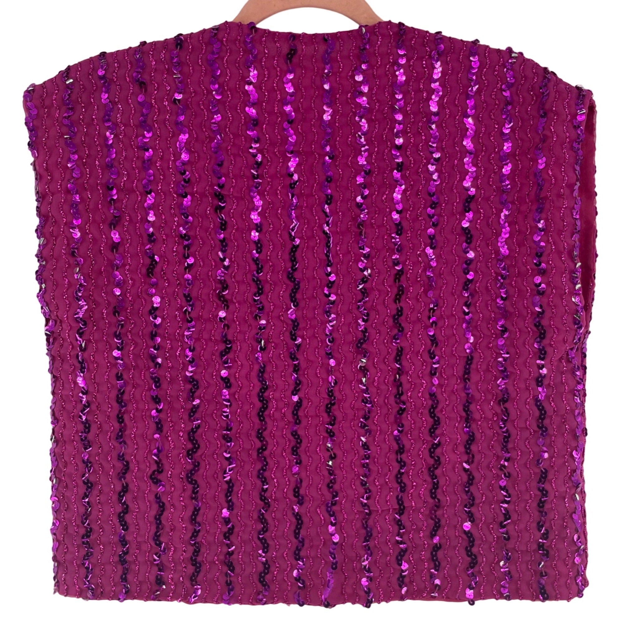 Women's Size Small V-Neck Sleeveless Fuchsia Sequin Vintage Top