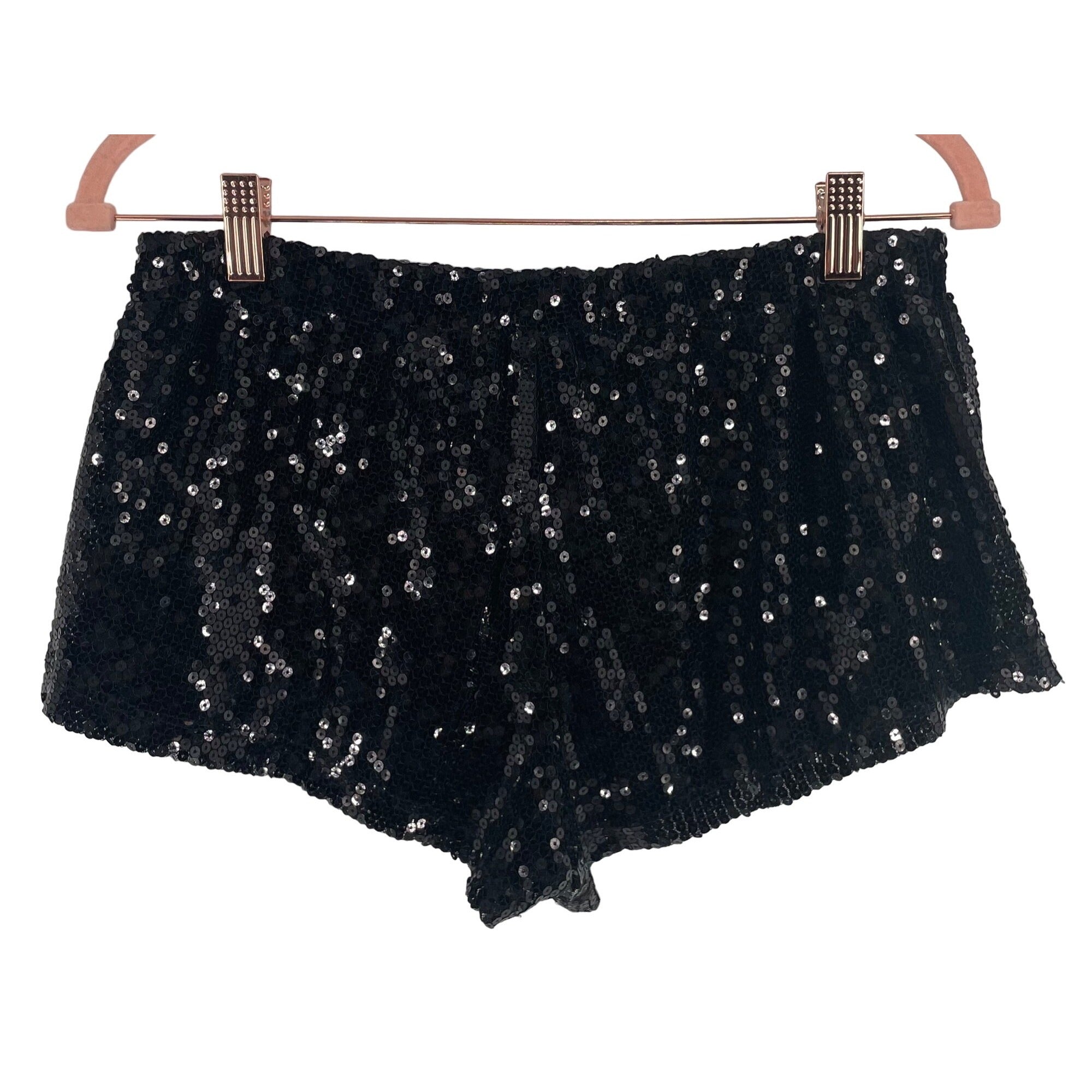 Silence + Noise Women's Size Medium Black Sequin Stretchy Elastic Waist Shorts