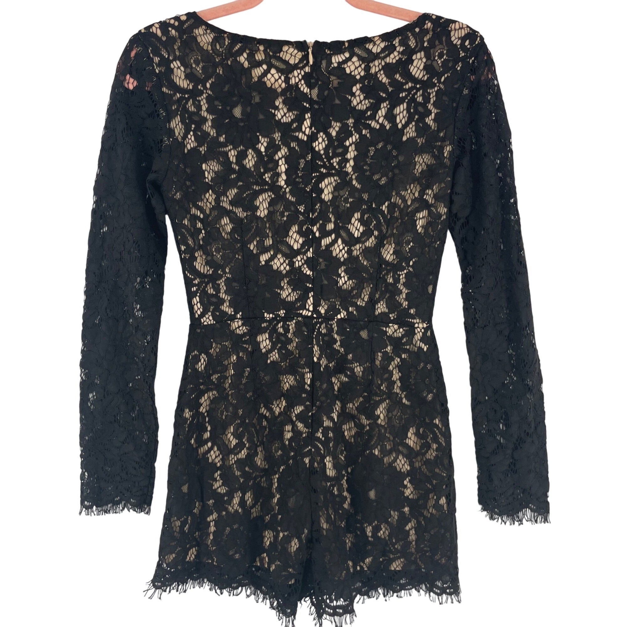 NWOT Mustard Seed Women's Size Small Black Floral Lace Romper W/ Long Sleeves