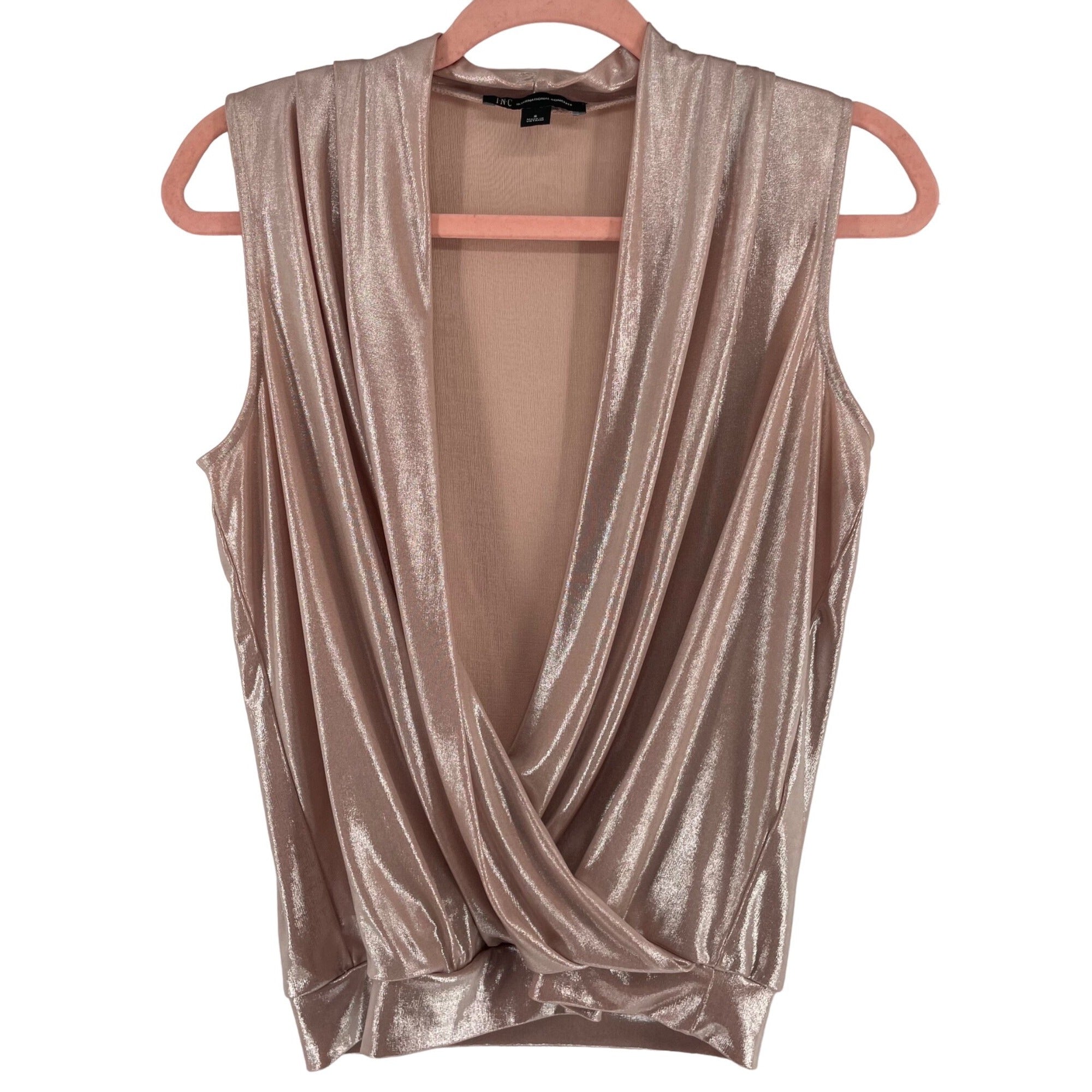 International Concepts Women's Size Small Pink Shimmery Deep V-Neck Sleeveless Blouse