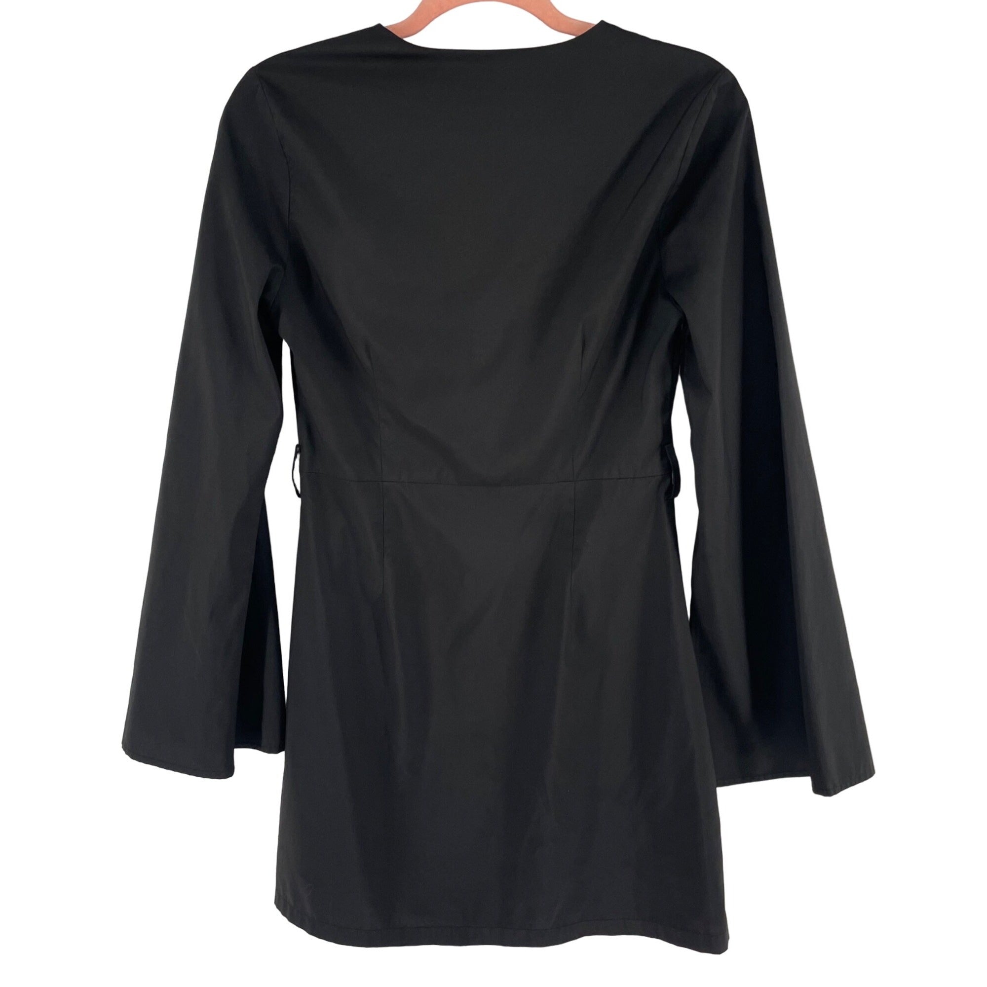 Pretty Little Thing Women's Size 8 Black Long-Sleeved V-Neck Button-Down Dress W/ Sash