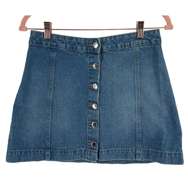 H&M Women's Size 8 Blue Jean Denim Mini Skirt W/ Silver Buttons