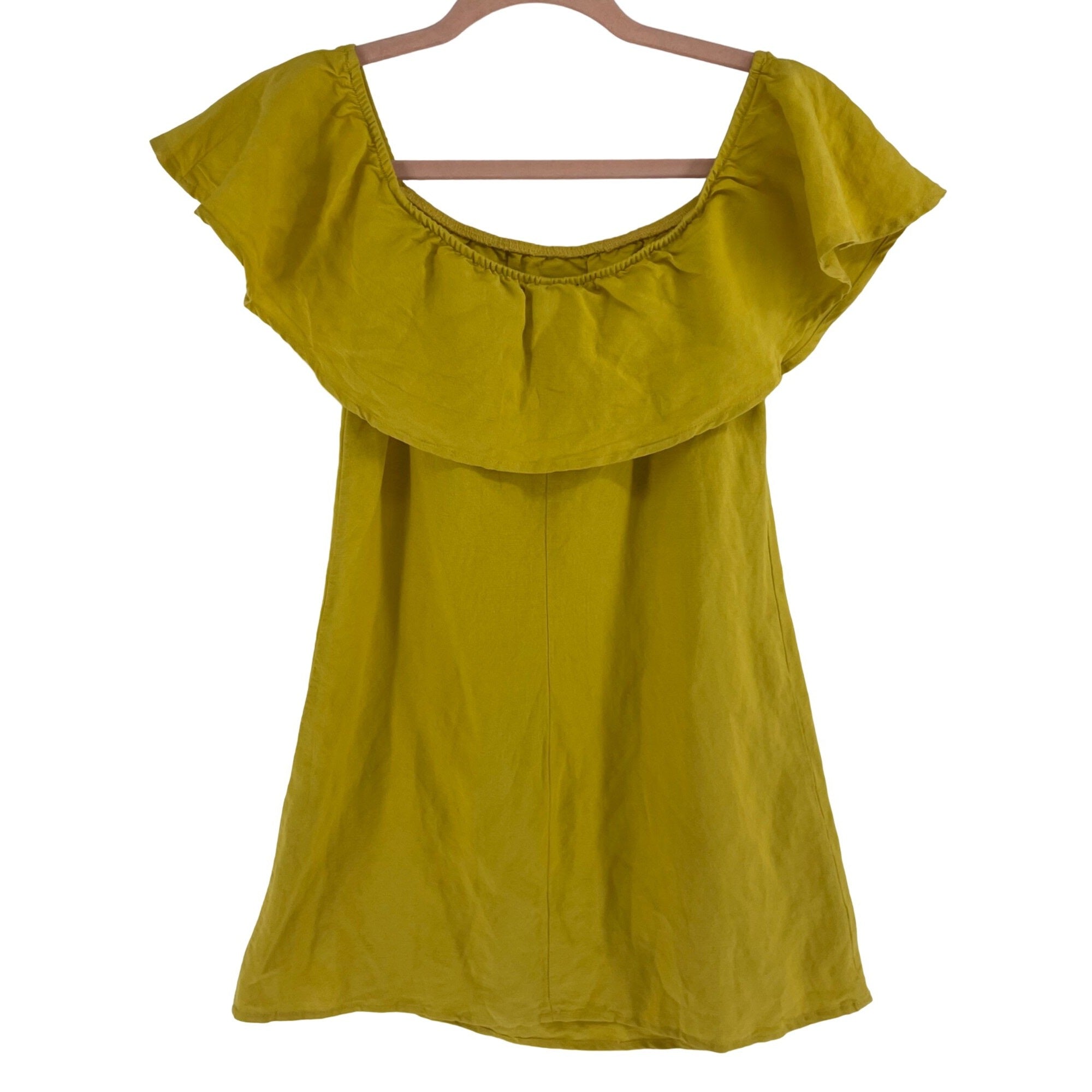 Forever 21 Size Small Mustard Yellow Ruffled Linen Dress