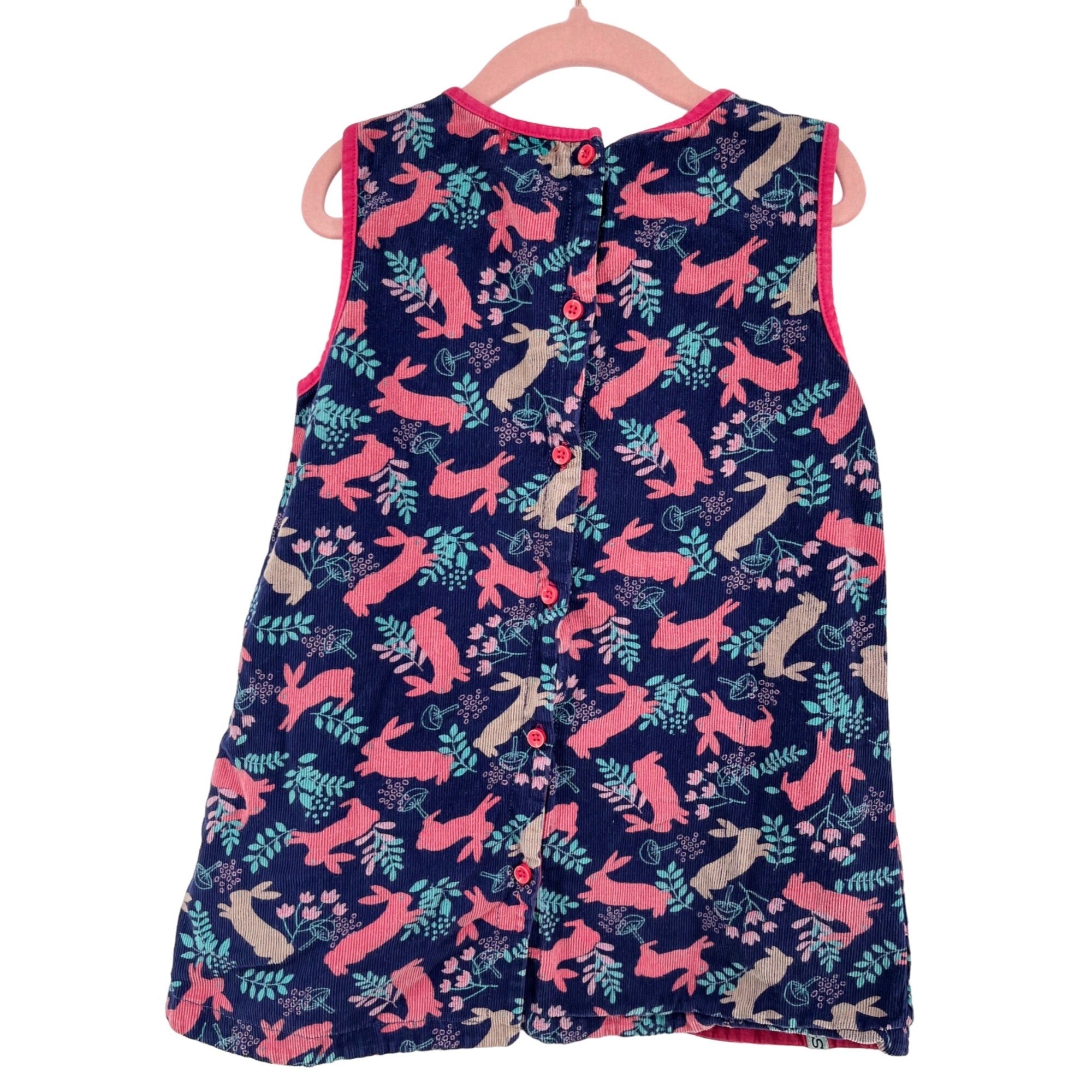 Lilly + Sid Baby Girl's Size 4-5 Years Navy/Pink/Green/Tan Bunny Print Corduroy Dress