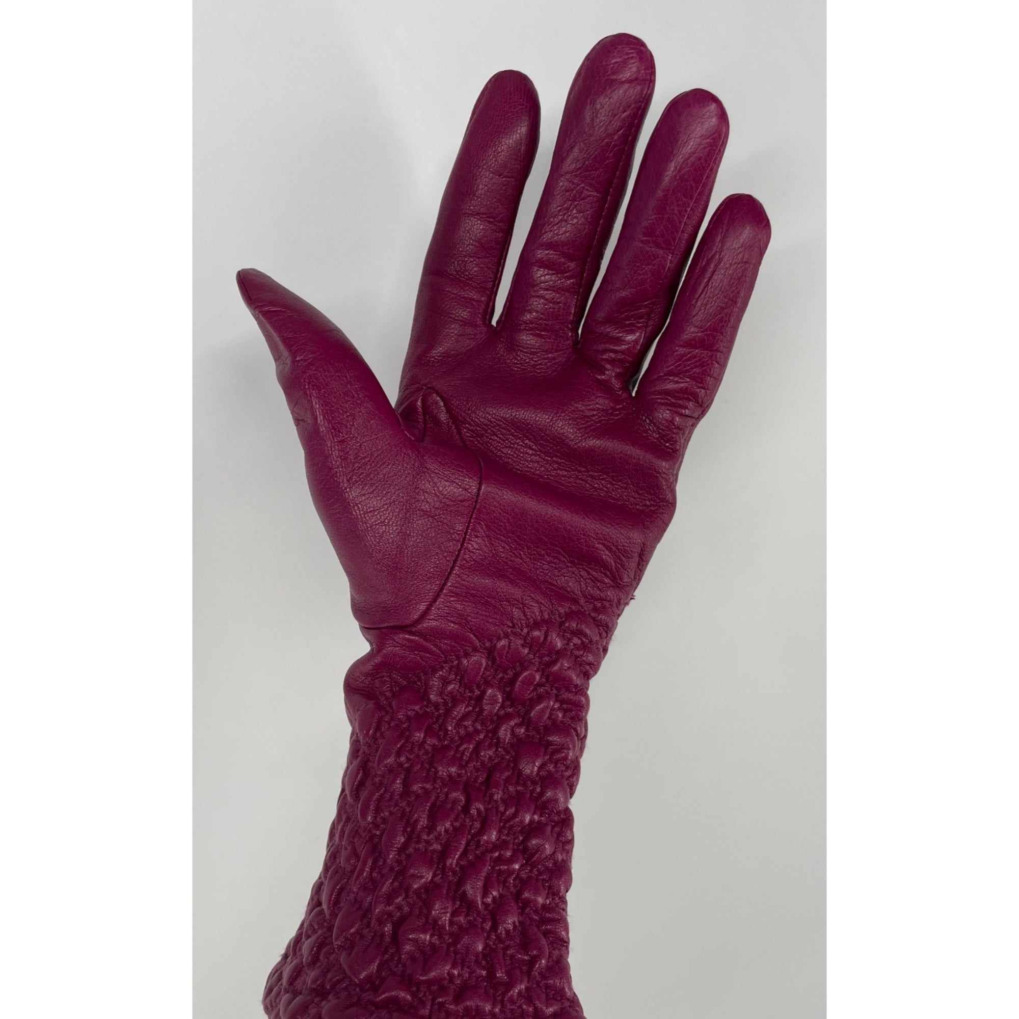 NWOT Marina Luna Women's Size L Fuchsia/Magenta Ruched Genuine Leather Gloves