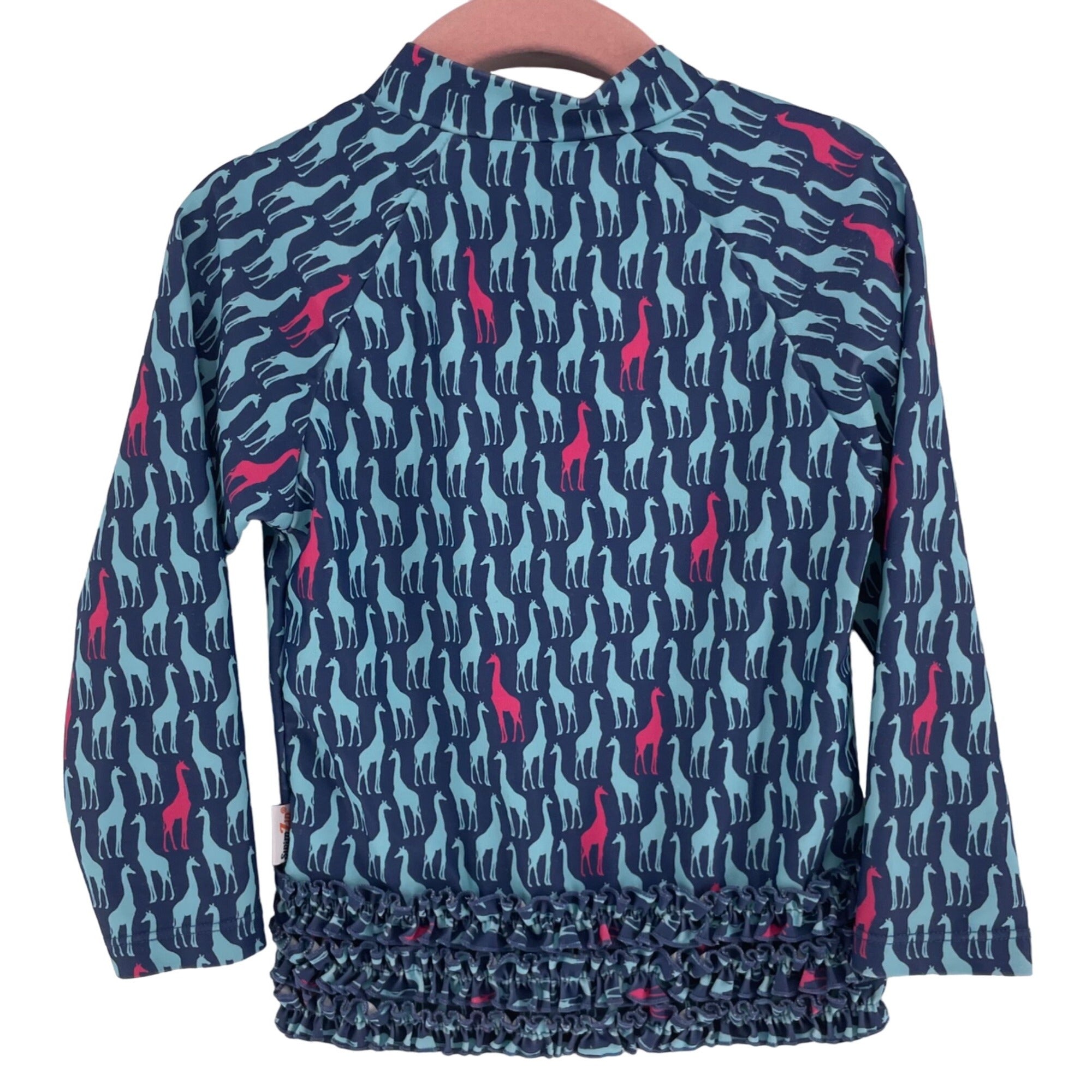 Girl's Size 3T Aqua/Periwinkle/Fuchsia Giraffe Print Surfer Swim Zip-Up Jacket