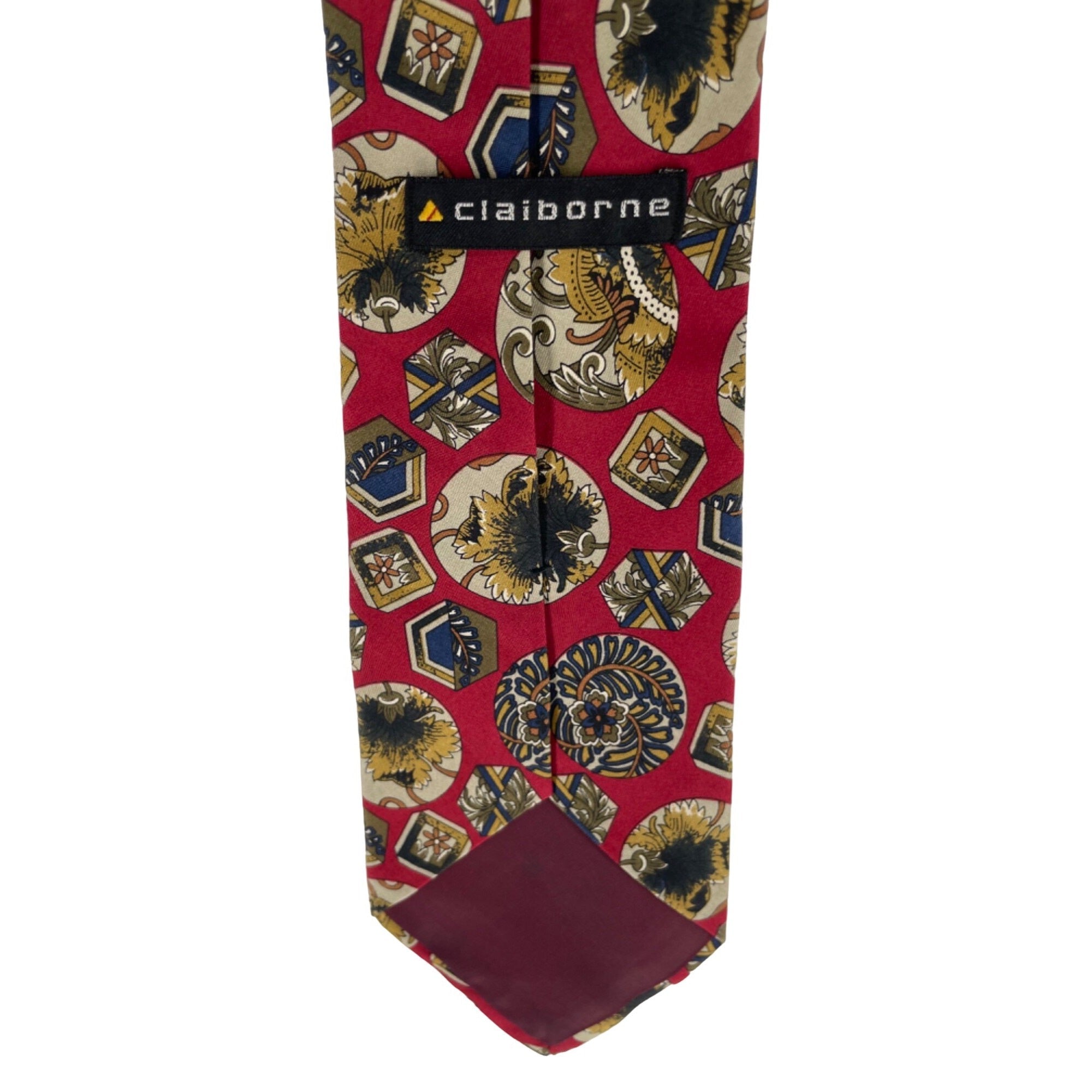 Claiborne Men's Red Dress Tie W/ Yellow Flower Motif