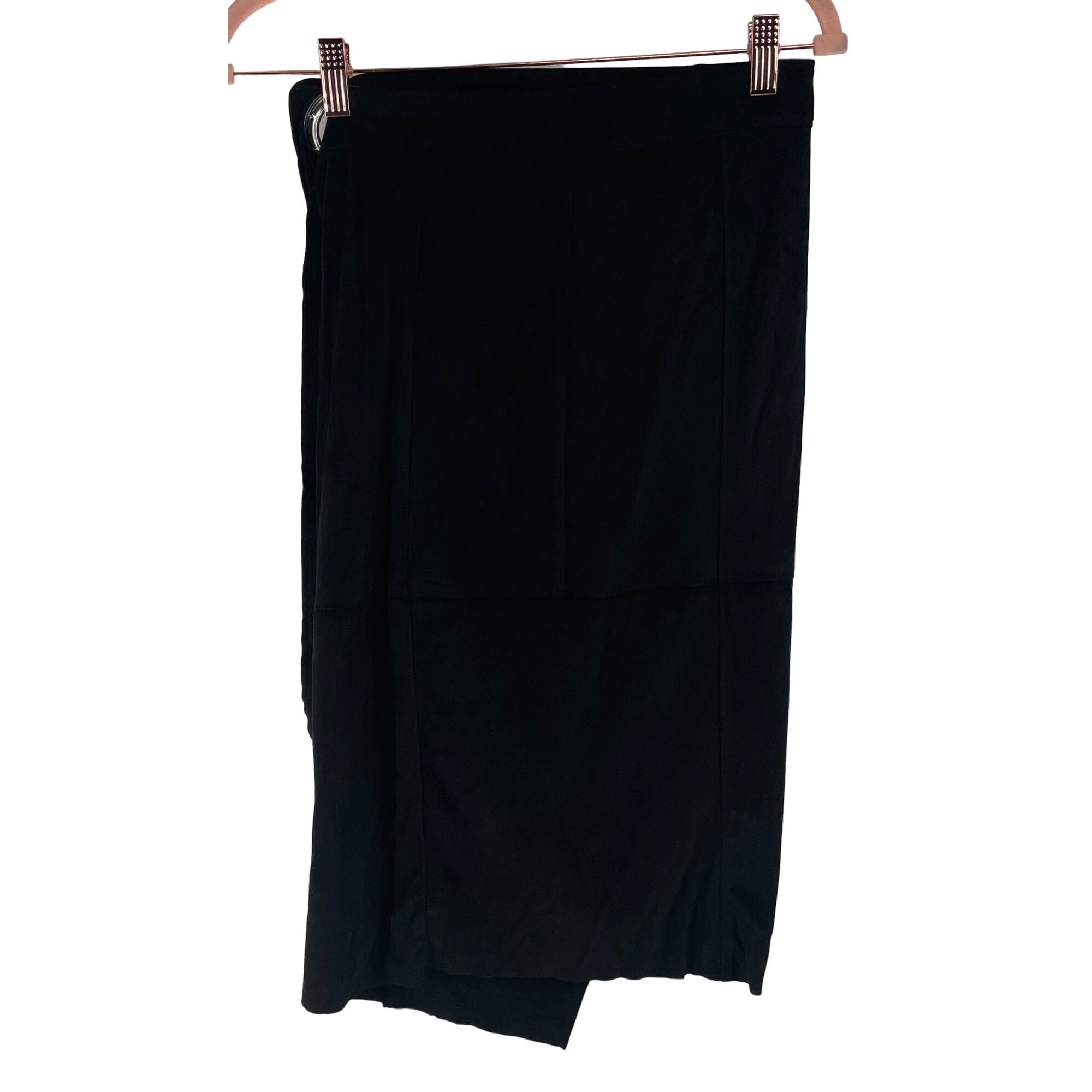 MNG Women's Size 8 Black Faux Suede Wrap Midi Skirt W/ Silver Buckle