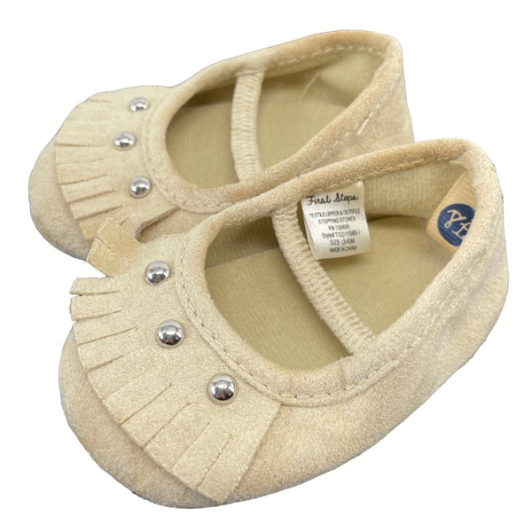 First Steps Baby Girl's Size 3-6 Months Tan Suede Fringe Trim & Studded Moccasins