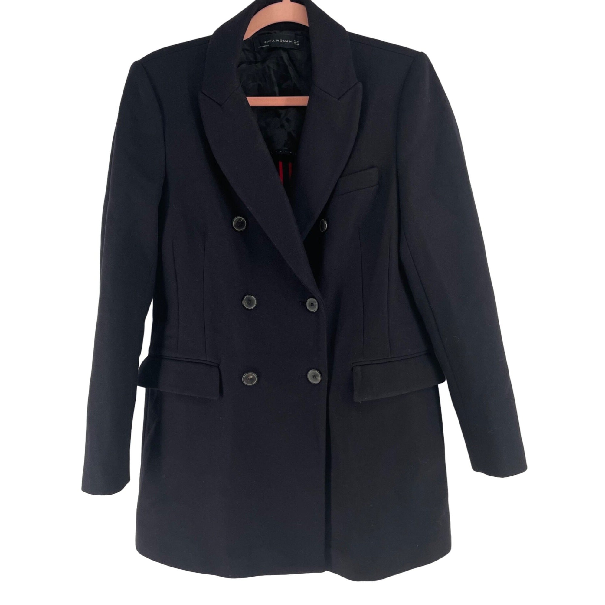 Zara Women's Size Medium Double-Breasted Navy Wool Blend Pea Coat