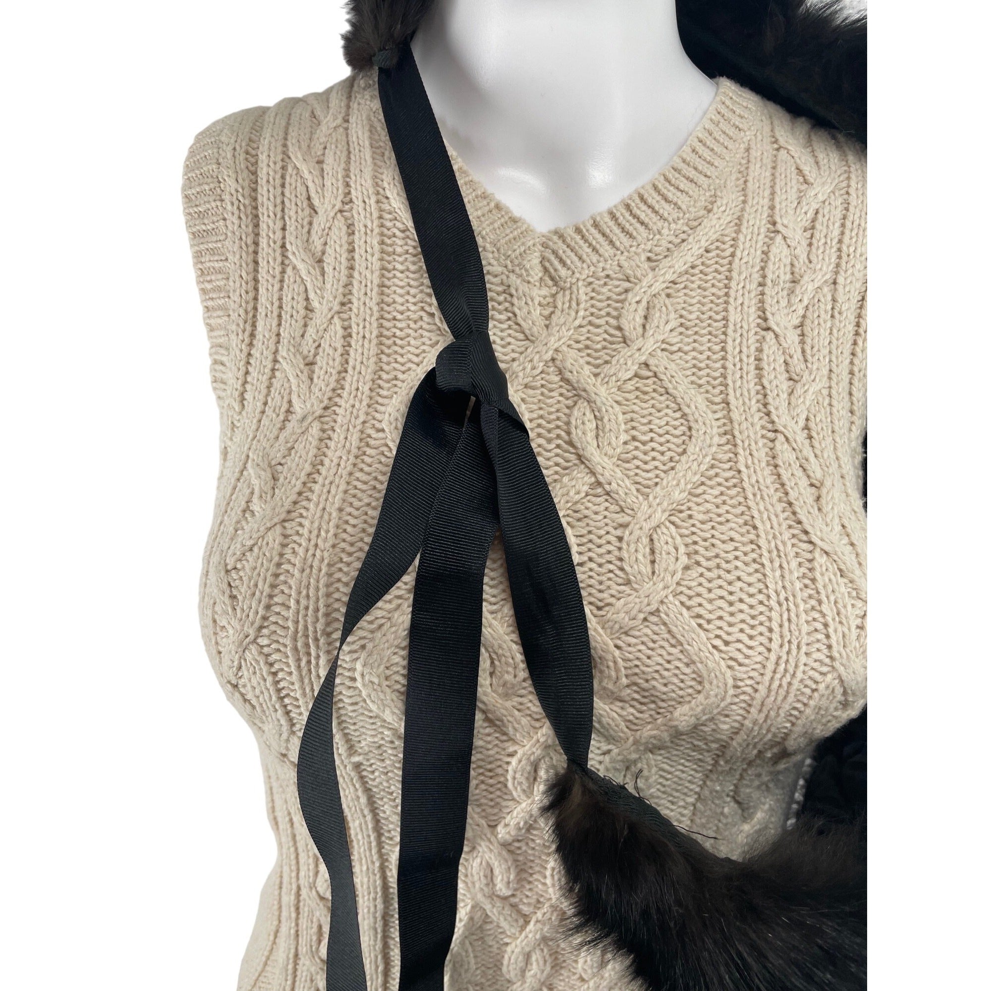 Women's Dark Brown Faux Fur Collar Scarf W/ Sash