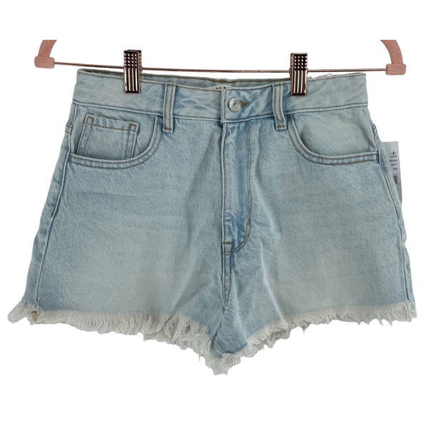 NWT Pacsun Women's Size 26 High Rise Festival Light Wash Denim Shorts W/ Fringe Hem